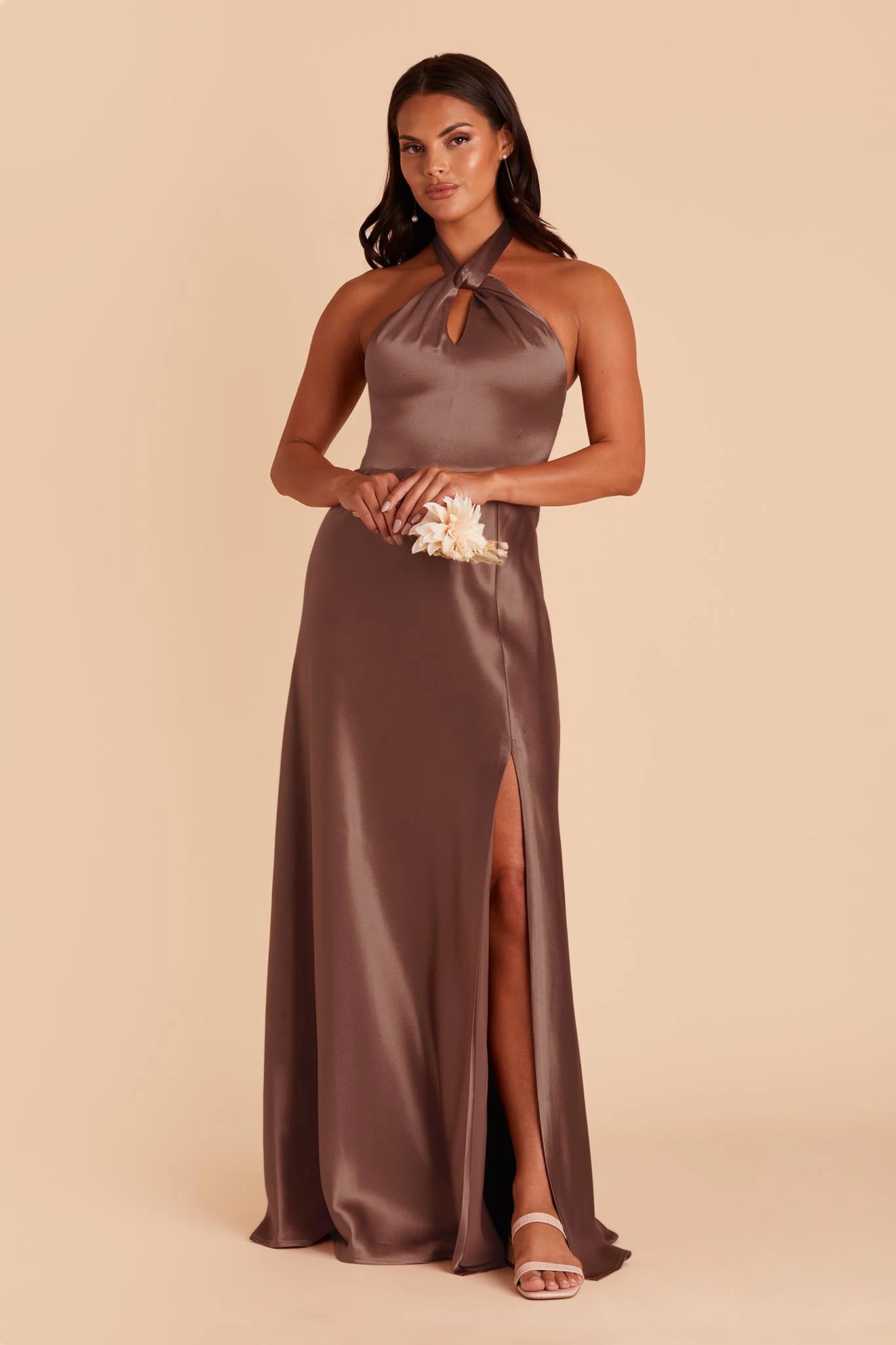 Monica Shiny Satin Dress - Chocolate Brown - Image 4