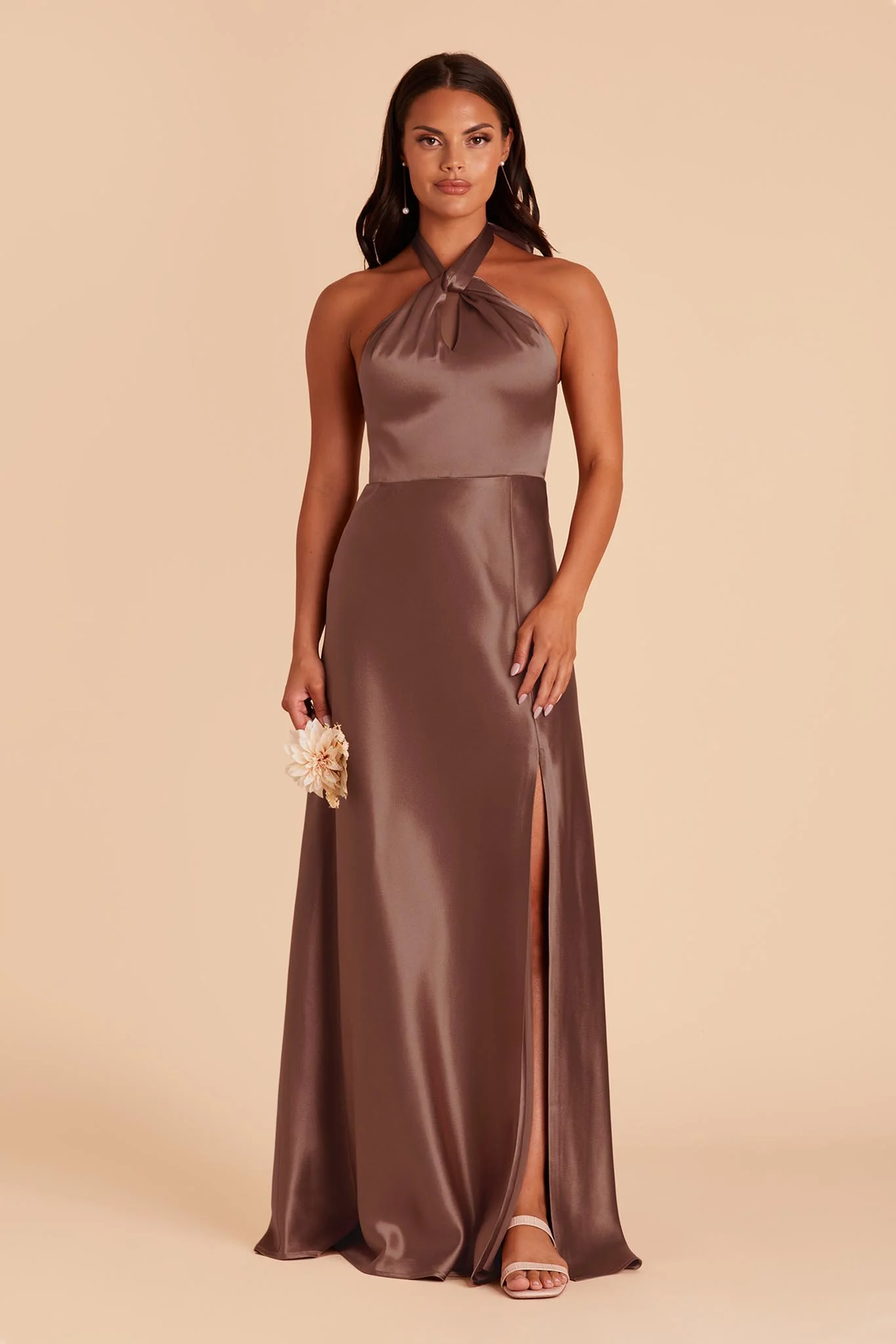 Monica Shiny Satin Dress - Chocolate Brown - Image 5