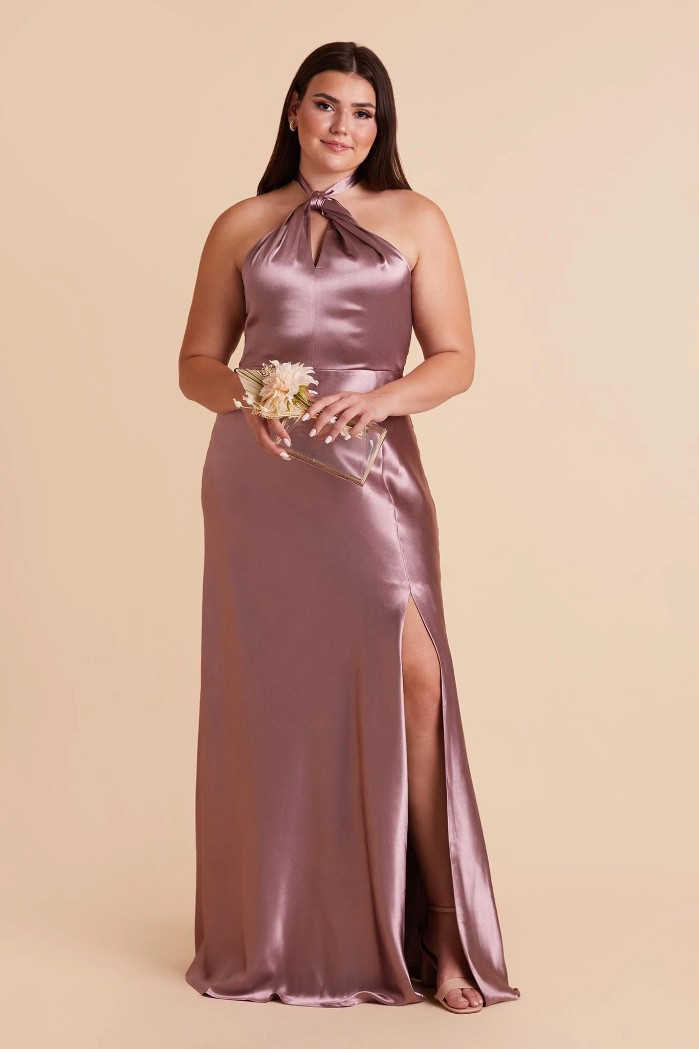Monica Shiny Satin Dress - Dark Mauve - Image 10