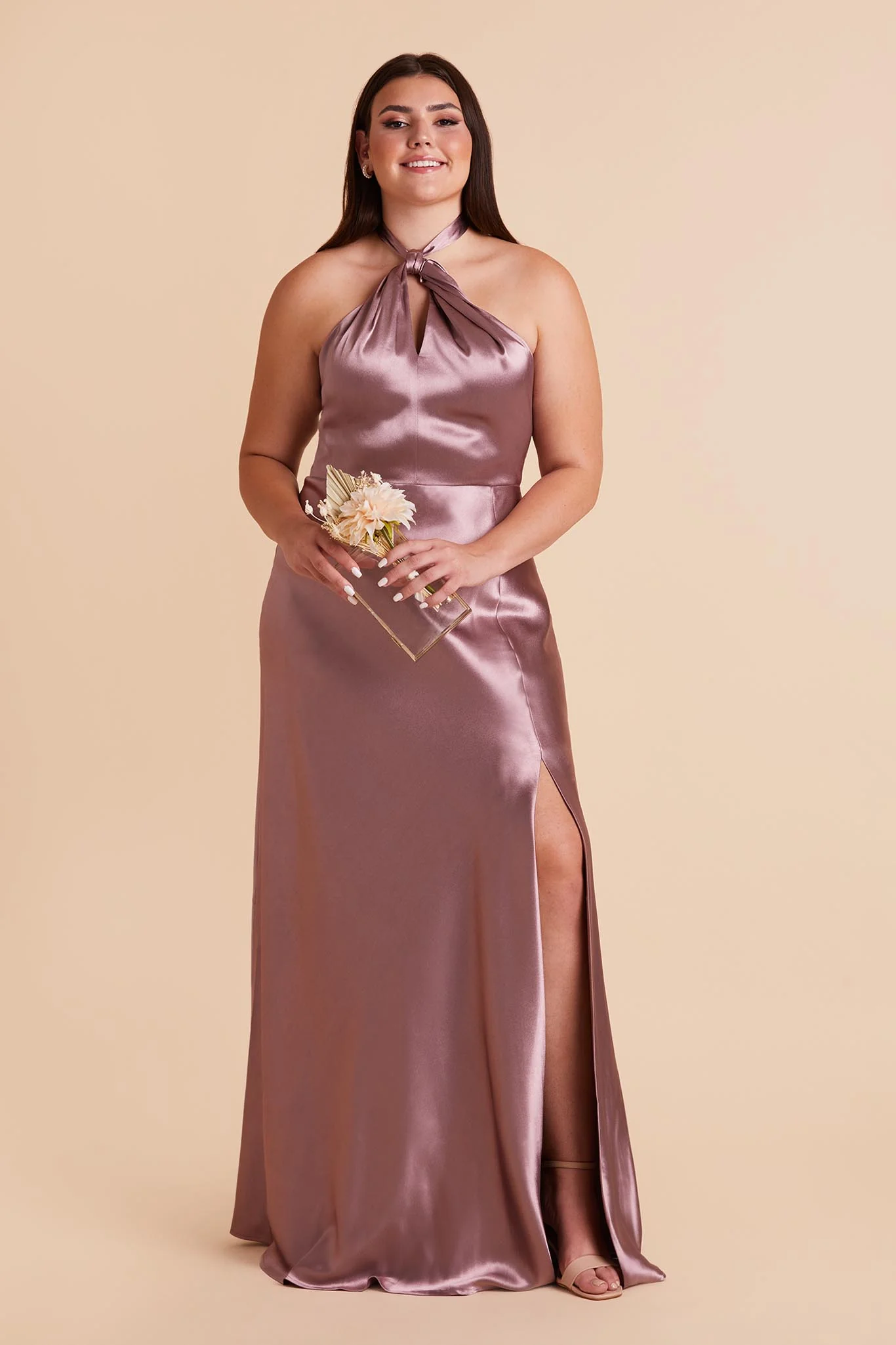 Monica Shiny Satin Dress - Dark Mauve - Image 2