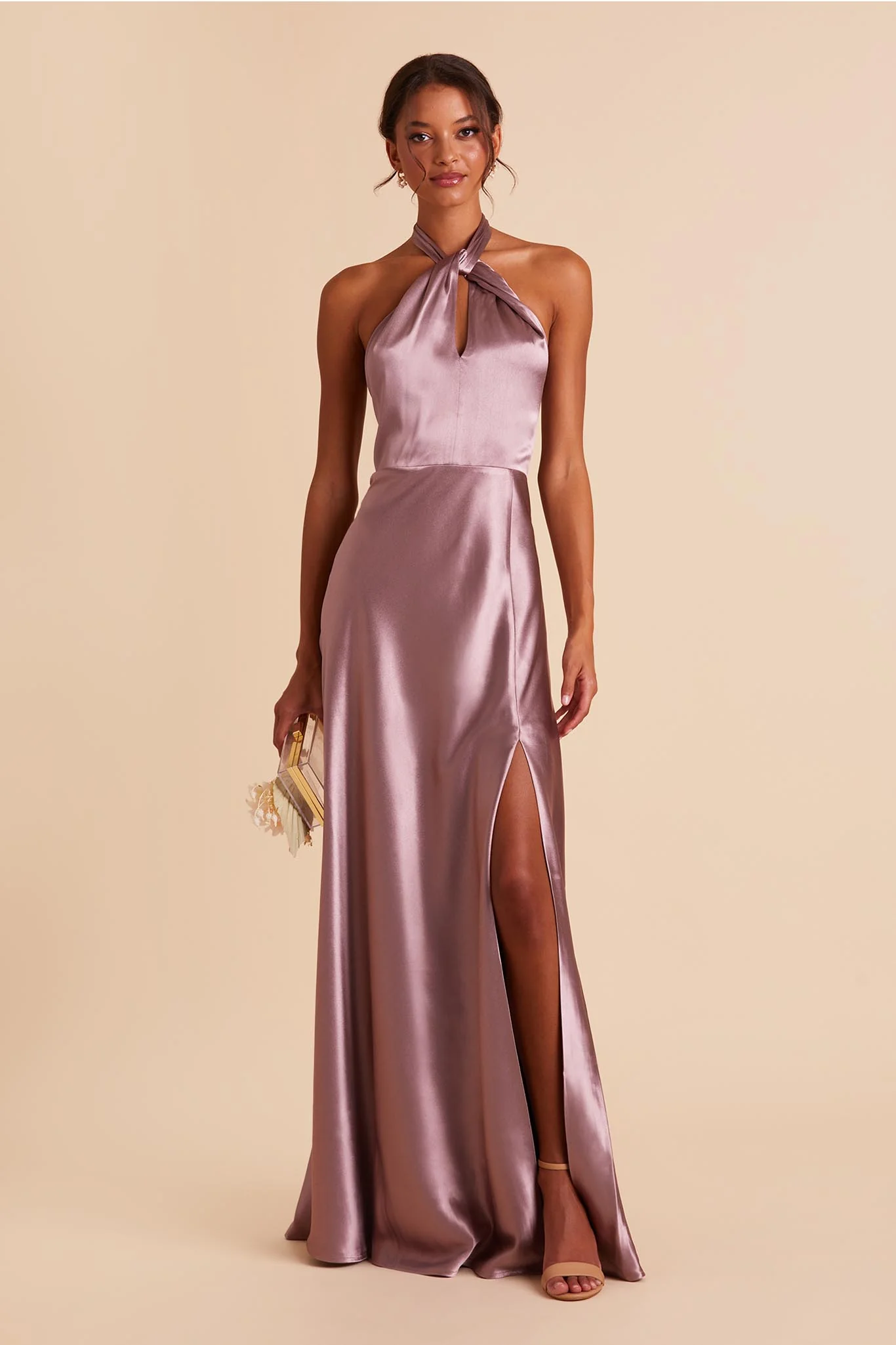 Monica Shiny Satin Dress - Dark Mauve - Image 4