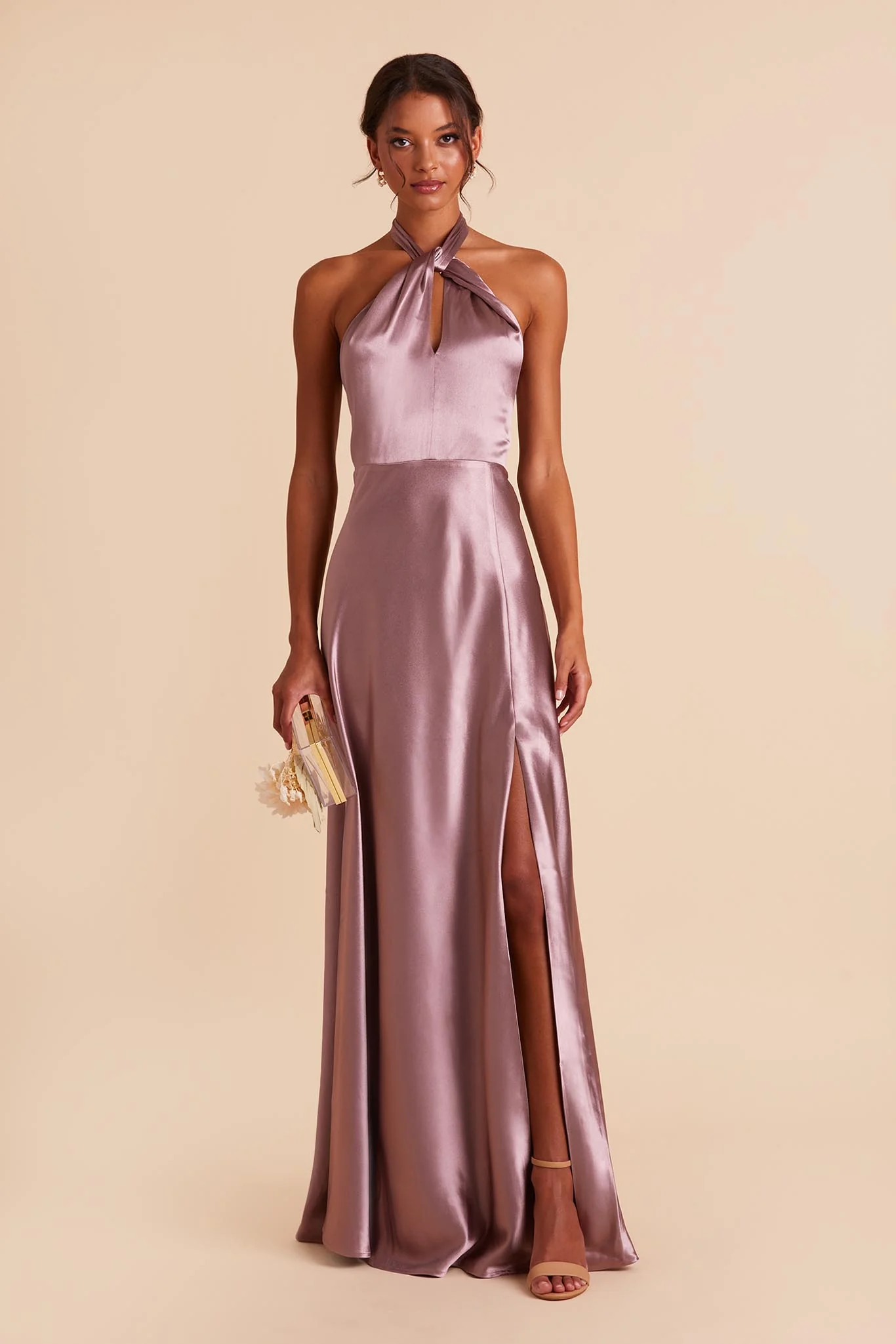 Monica Shiny Satin Dress - Dark Mauve - Image 5