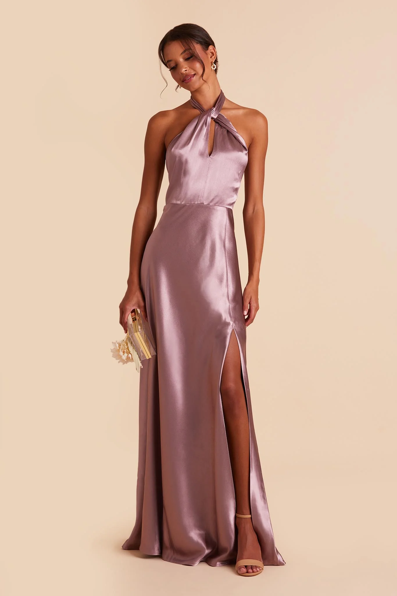Monica Shiny Satin Dress - Dark Mauve - Image 6