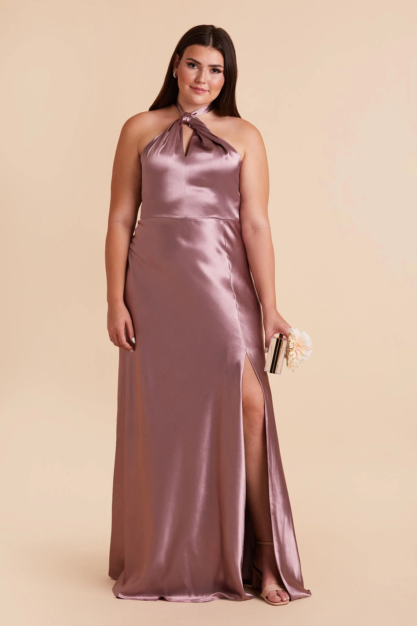 Monica Shiny Satin Dress - Dark Mauve - Image 8