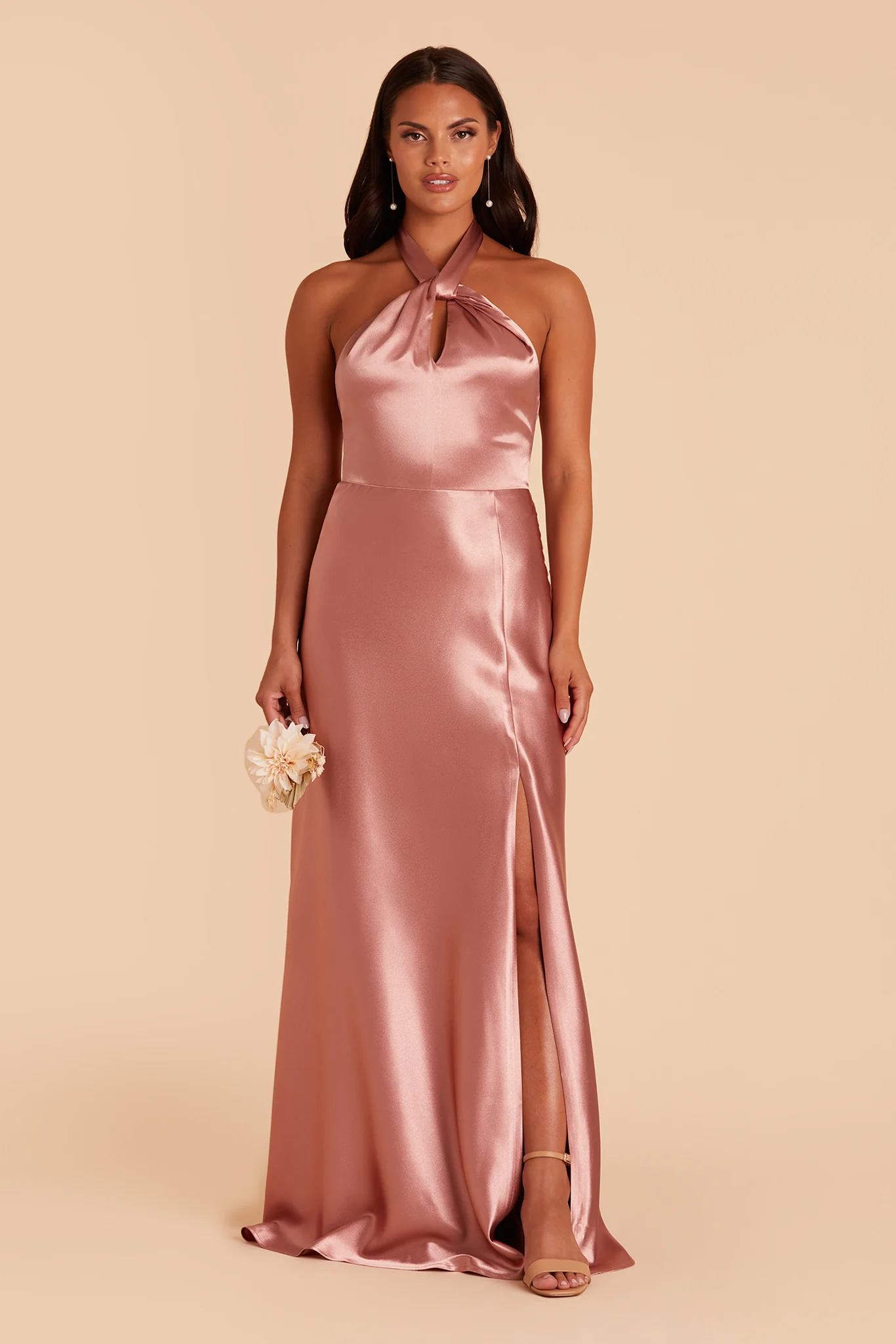 Monica Shiny Satin Dress - Desert Rose - Image 6