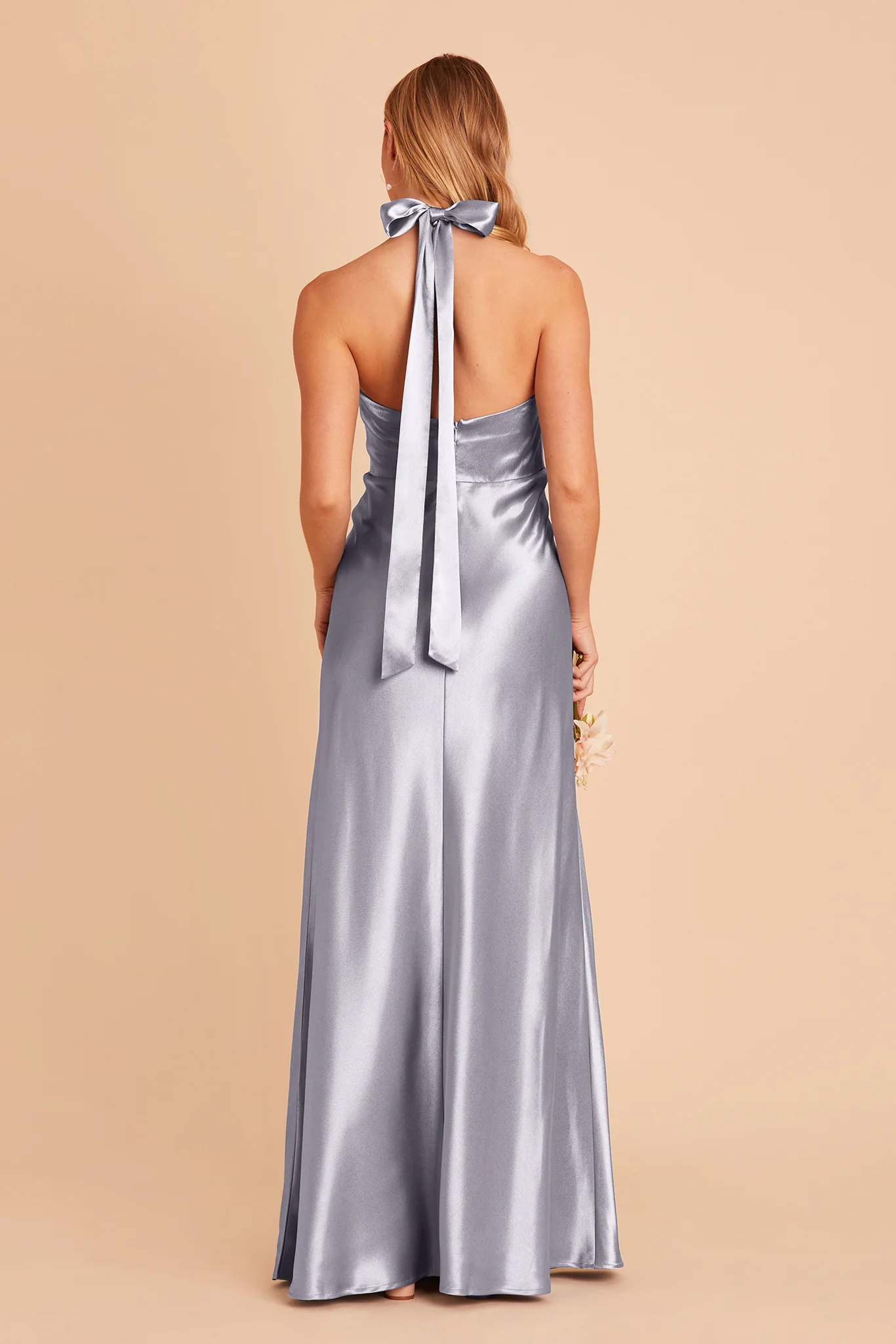 Monica Shiny Satin Dress - Dusty Blue - Image 10