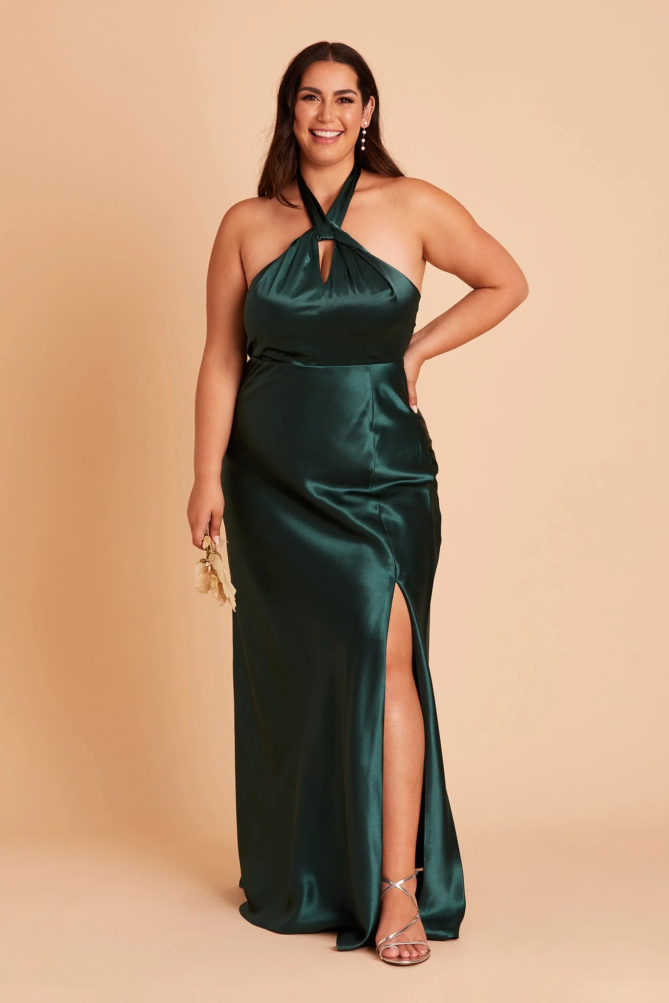 Monica Shiny Satin Dress - Emerald - Image 10