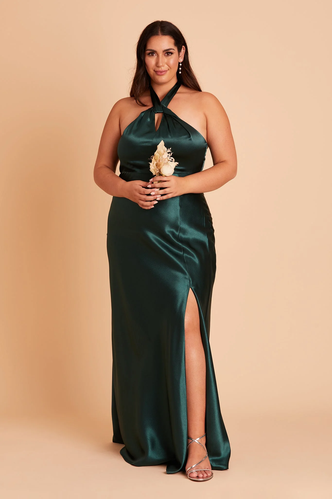 Monica Shiny Satin Dress - Emerald - Image 3