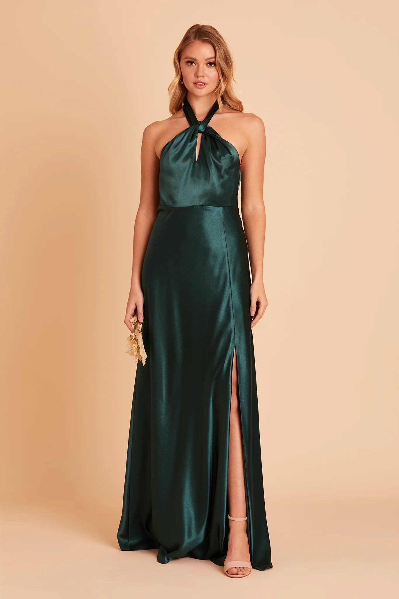 Monica Shiny Satin Dress - Emerald - Image 4