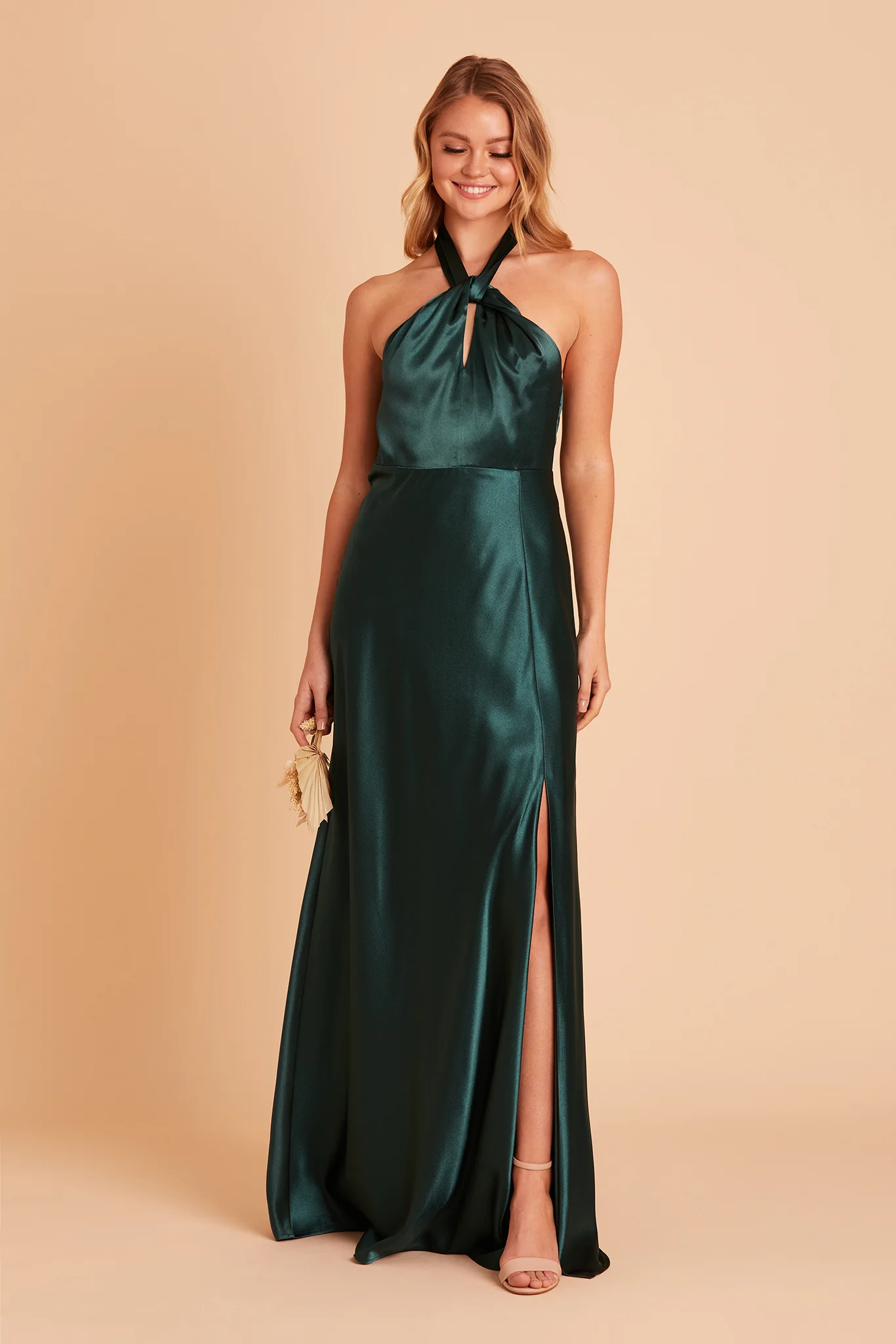 Monica Shiny Satin Dress - Emerald - Image 5