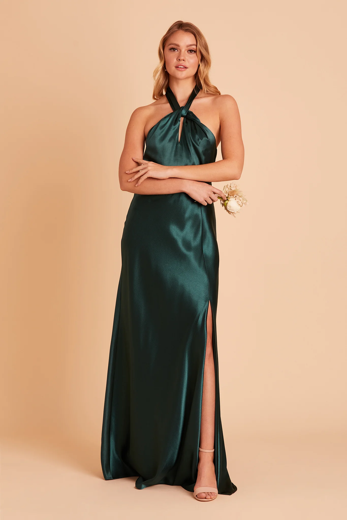 Monica Shiny Satin Dress - Emerald - Image 7