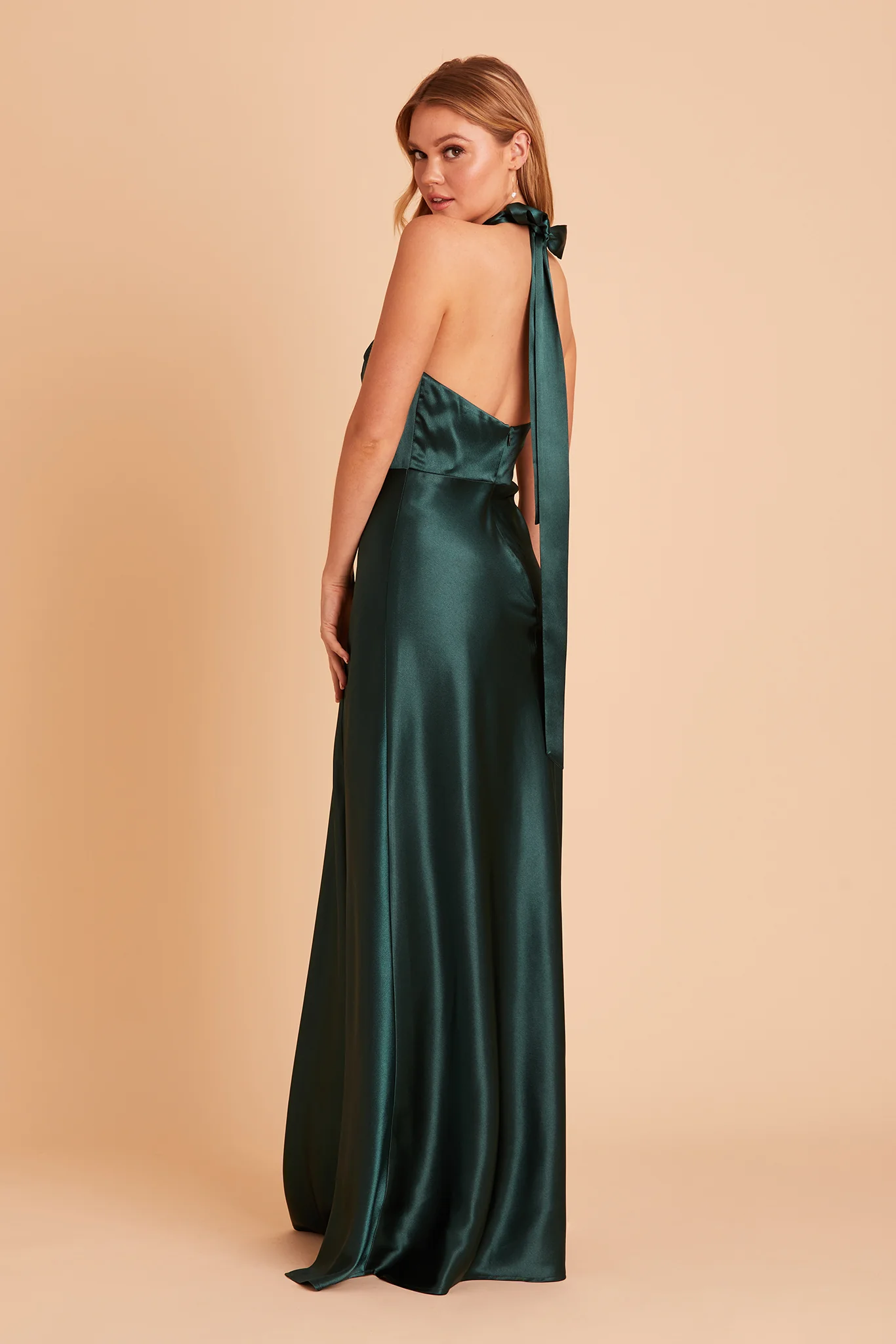 Monica Shiny Satin Dress - Emerald - Image 8