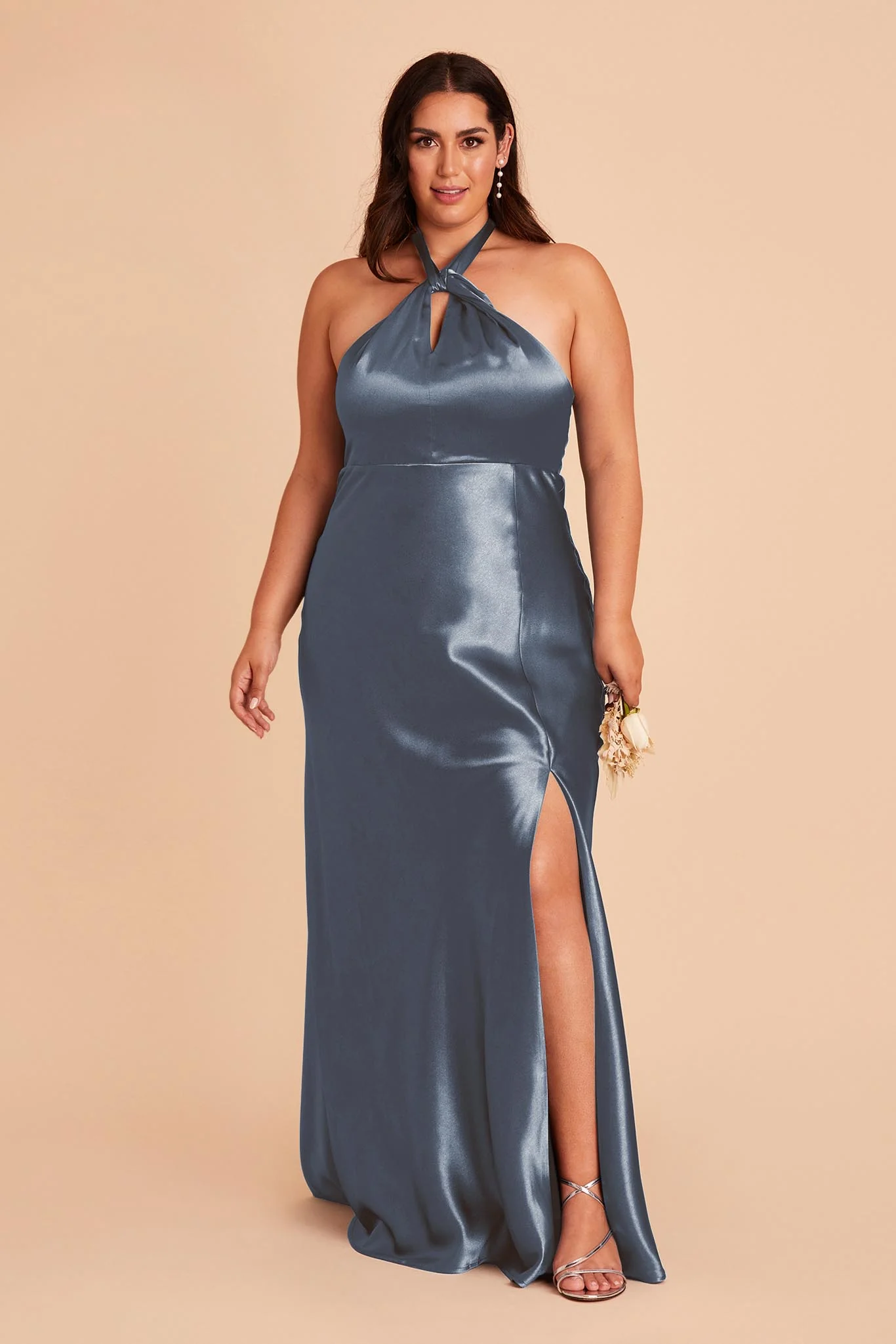 Monica Shiny Satin Dress - French Blue - Image 2