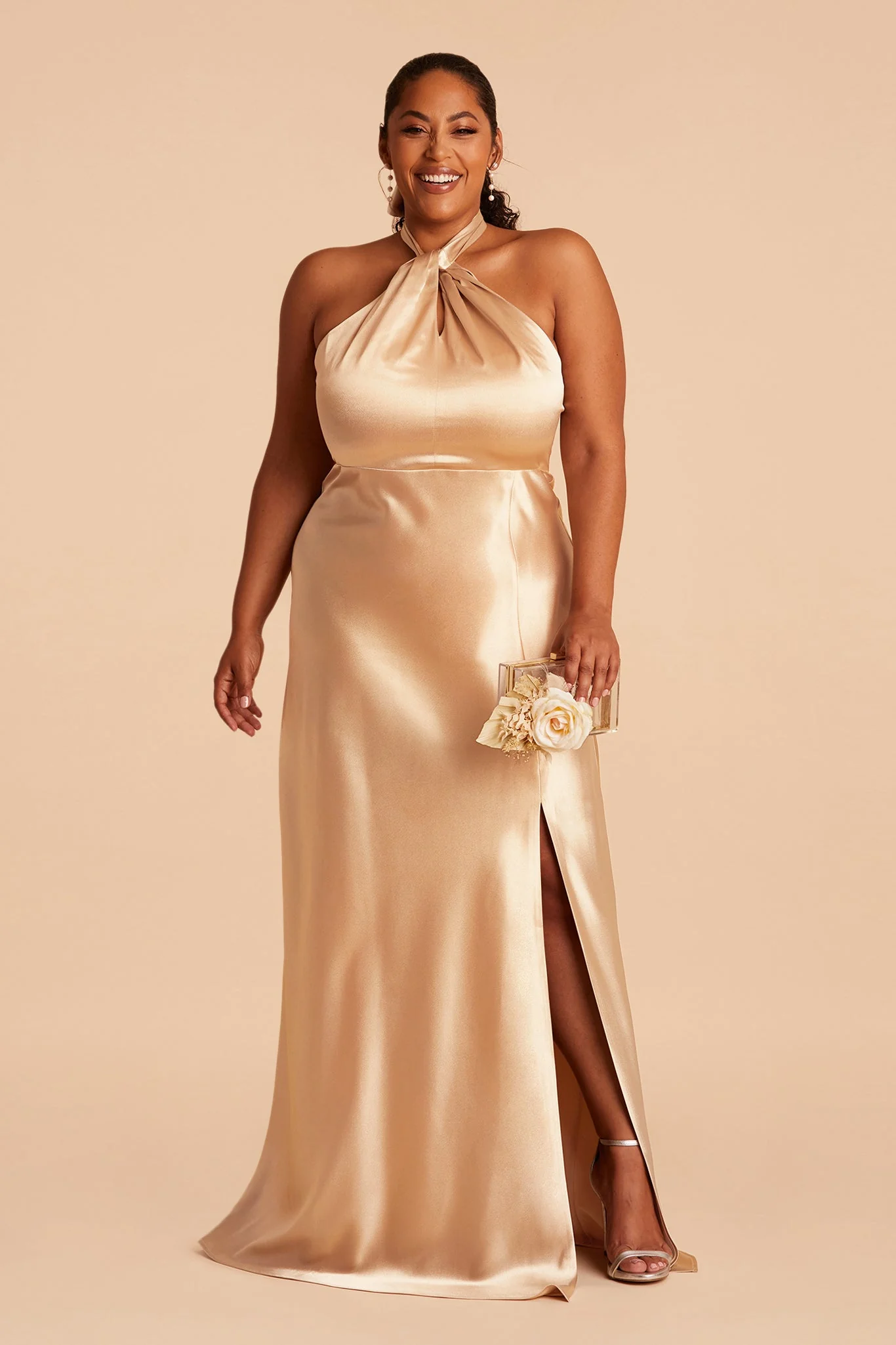 Monica Shiny Satin Dress - Gold - Image 10