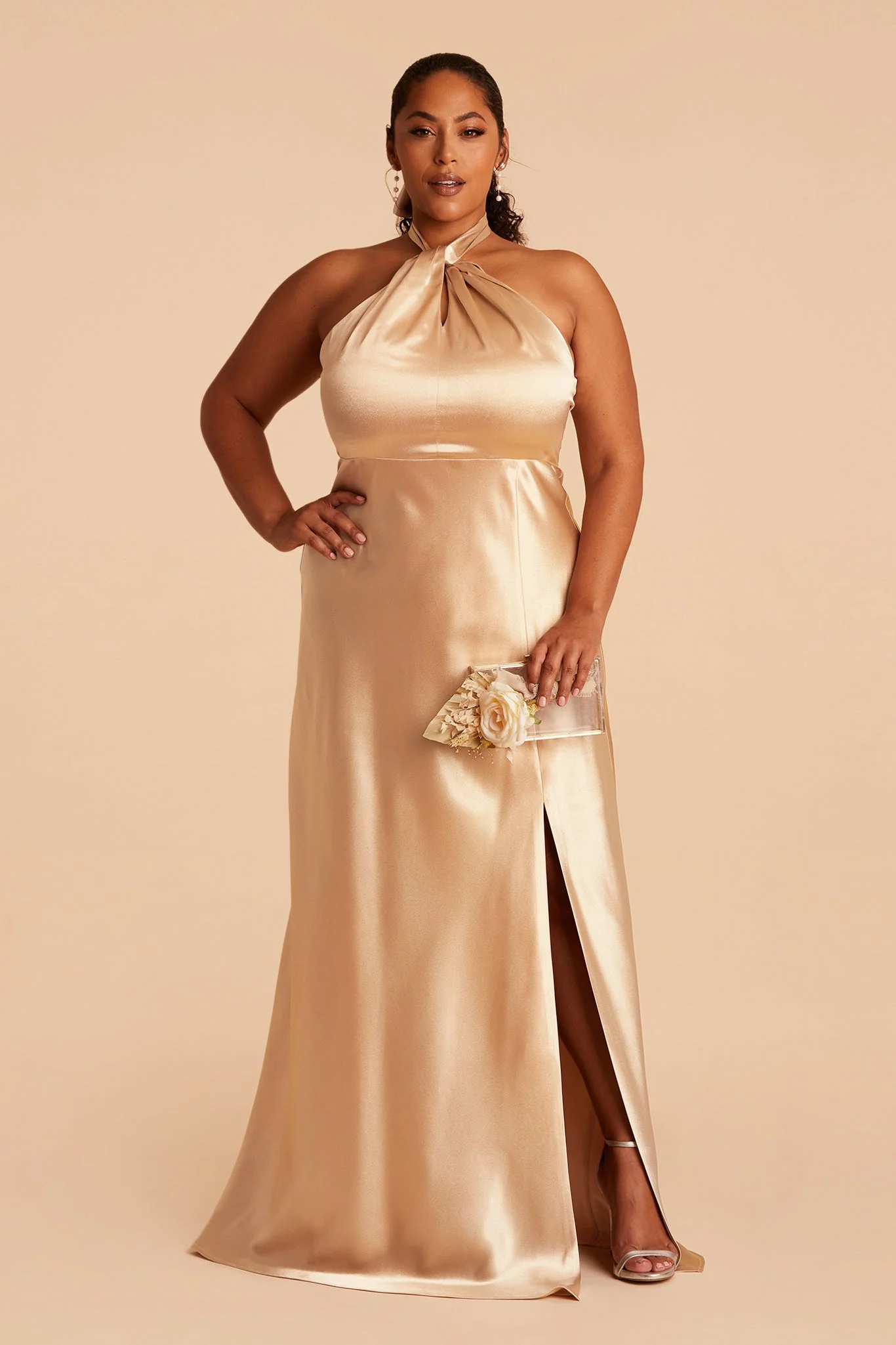 Monica Shiny Satin Dress - Gold - Image 11