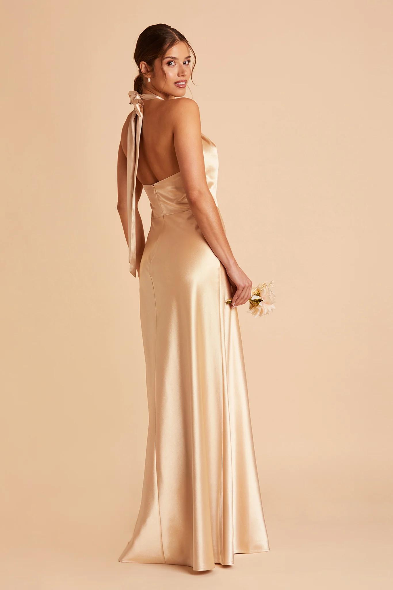 Monica Shiny Satin Dress - Gold - Image 6