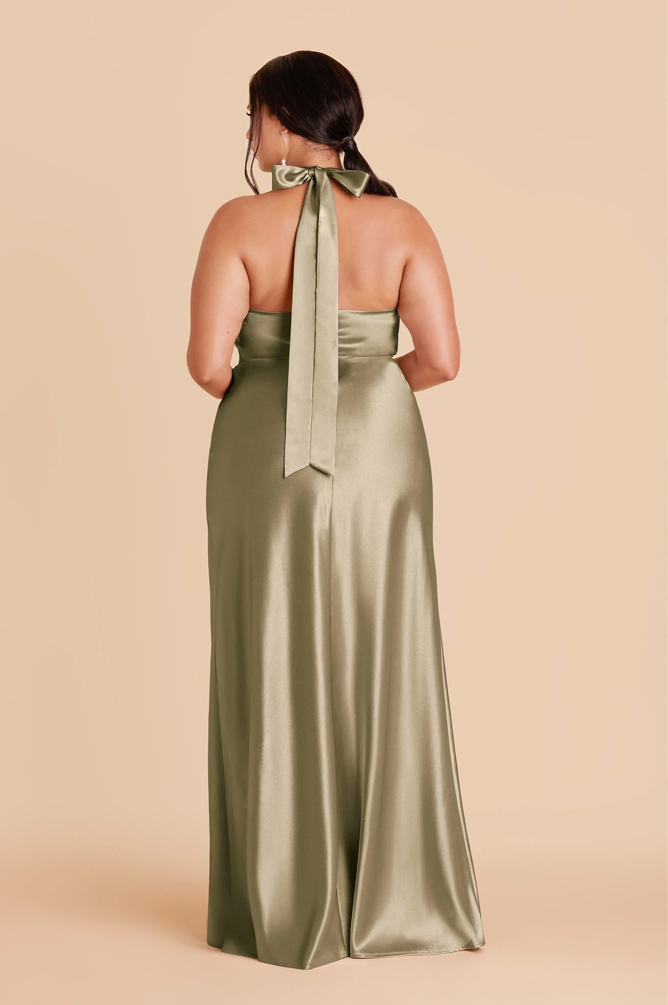 Monica Shiny Satin Dress - Moss Green - Image 5
