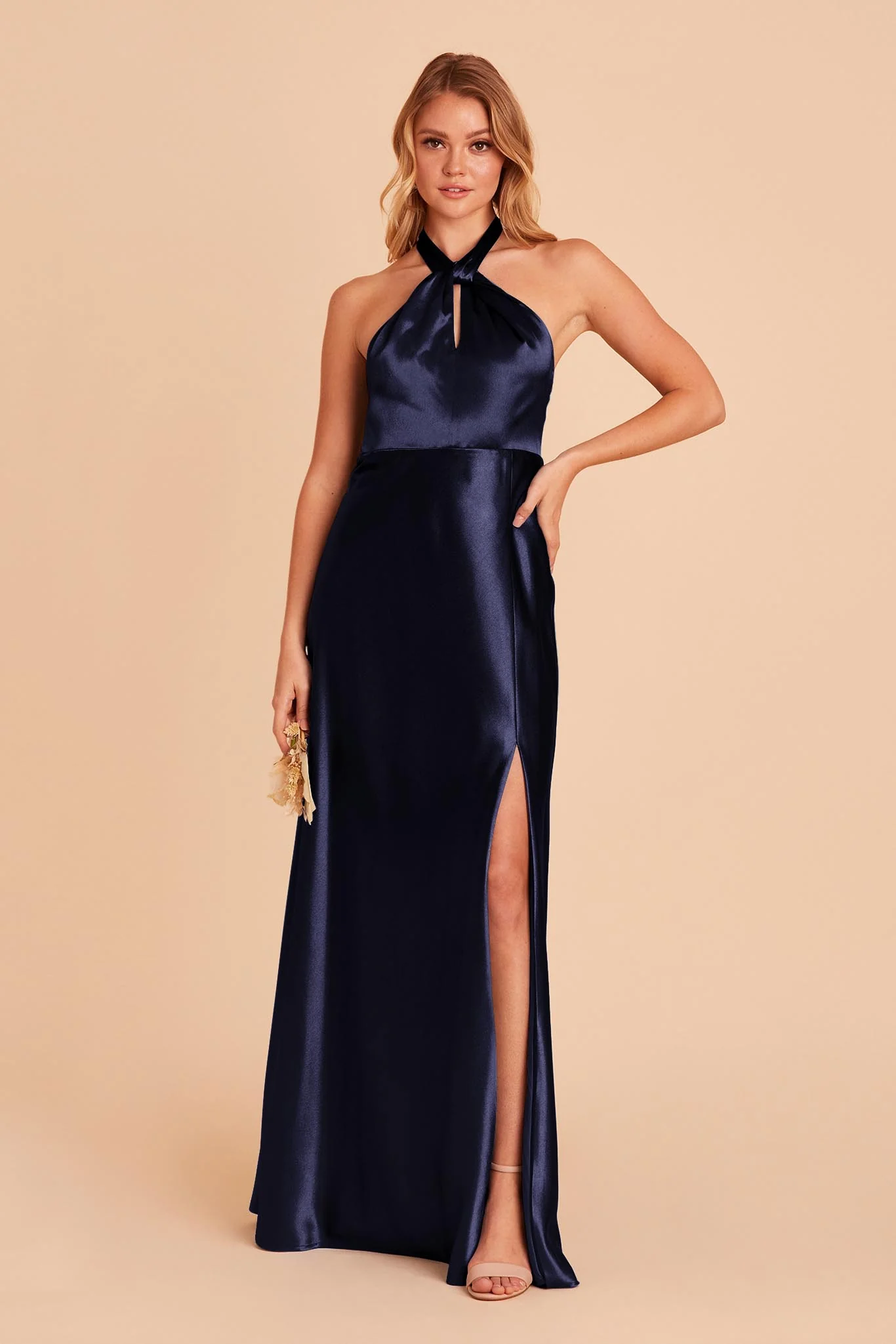 Monica Shiny Satin Dress - Navy