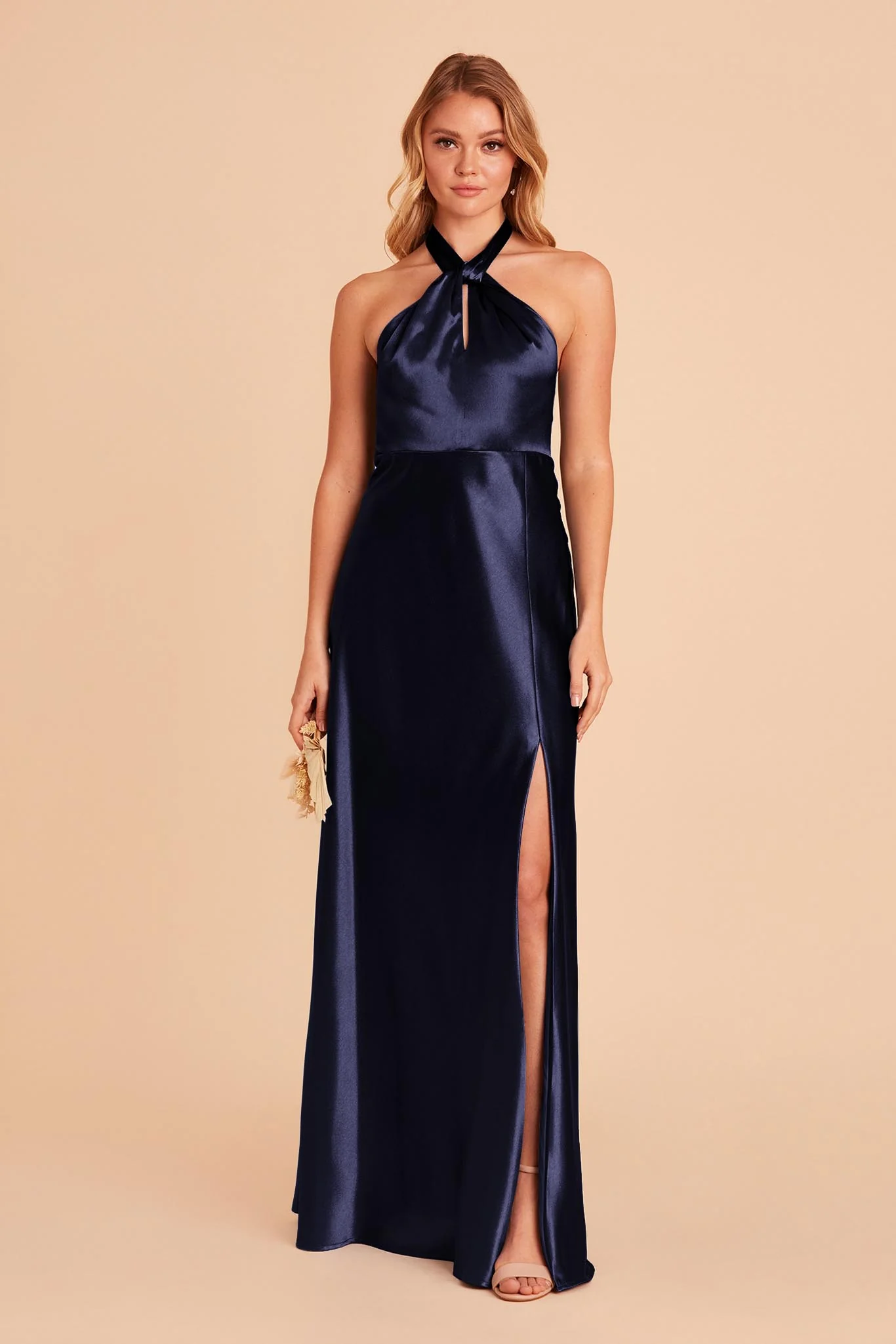 Monica Shiny Satin Dress - Navy - Image 3