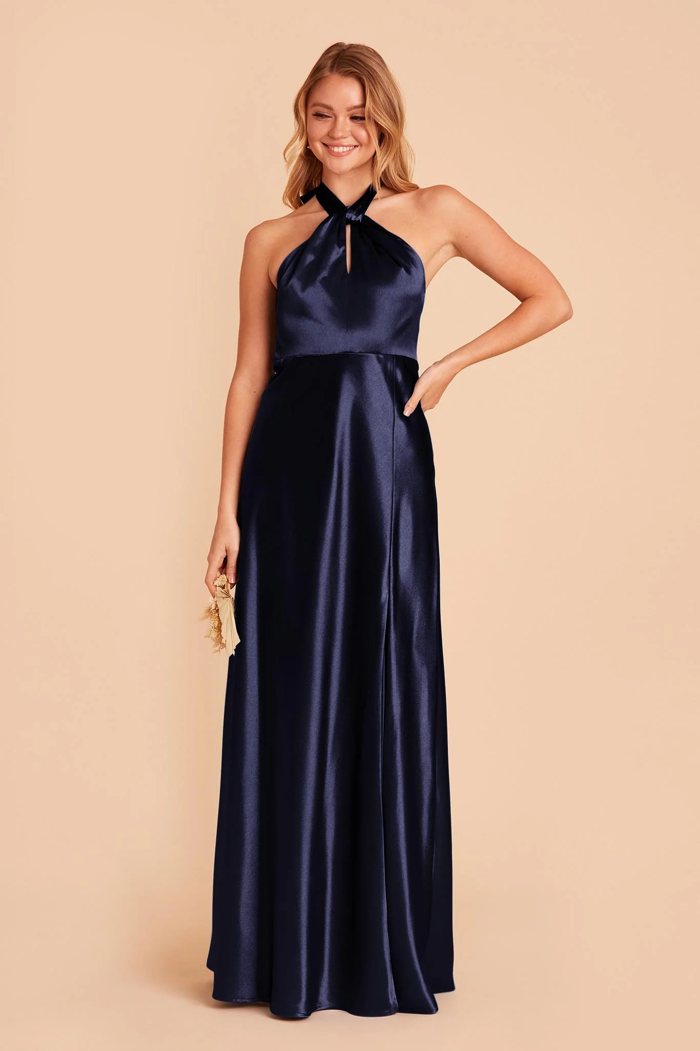 Monica Shiny Satin Dress - Navy - Image 4
