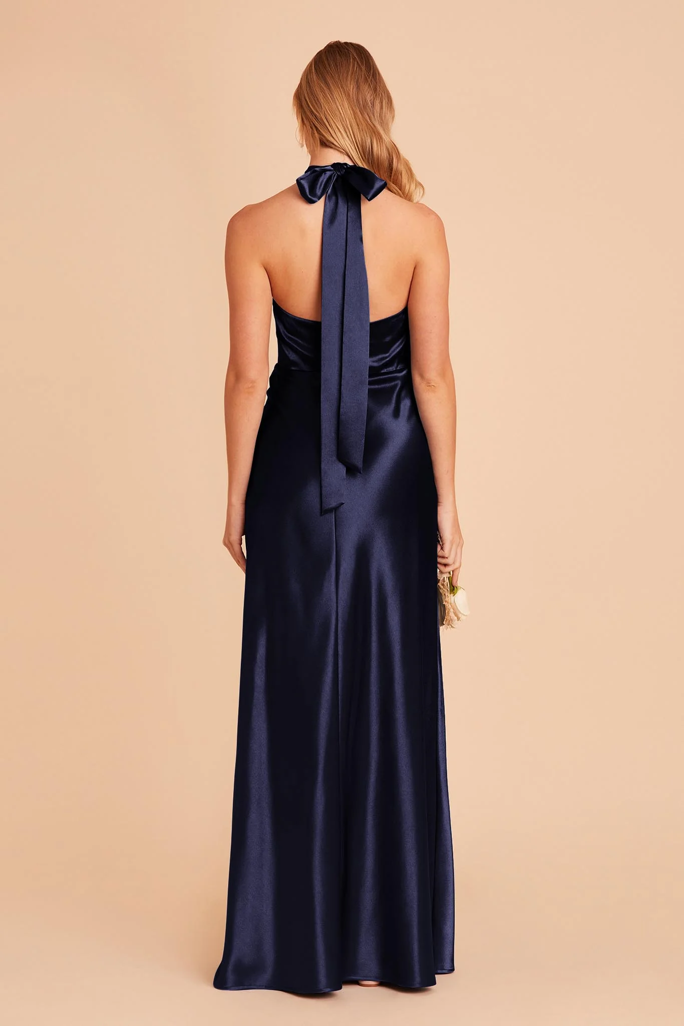 Monica Shiny Satin Dress - Navy - Image 5