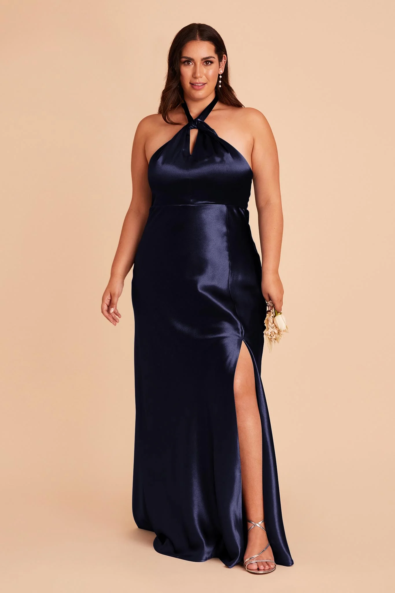 Monica Shiny Satin Dress - Navy - Image 6