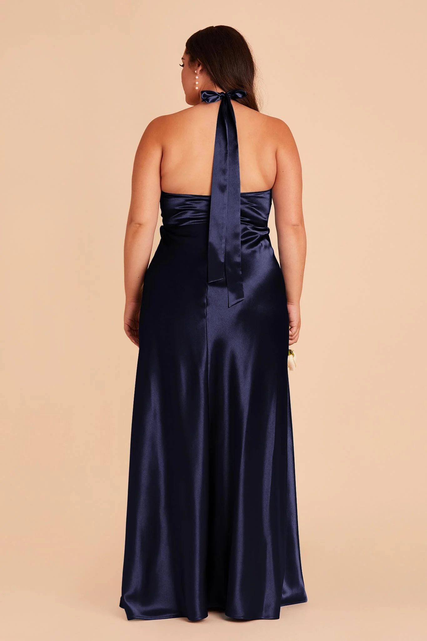 Monica Shiny Satin Dress - Navy - Image 7