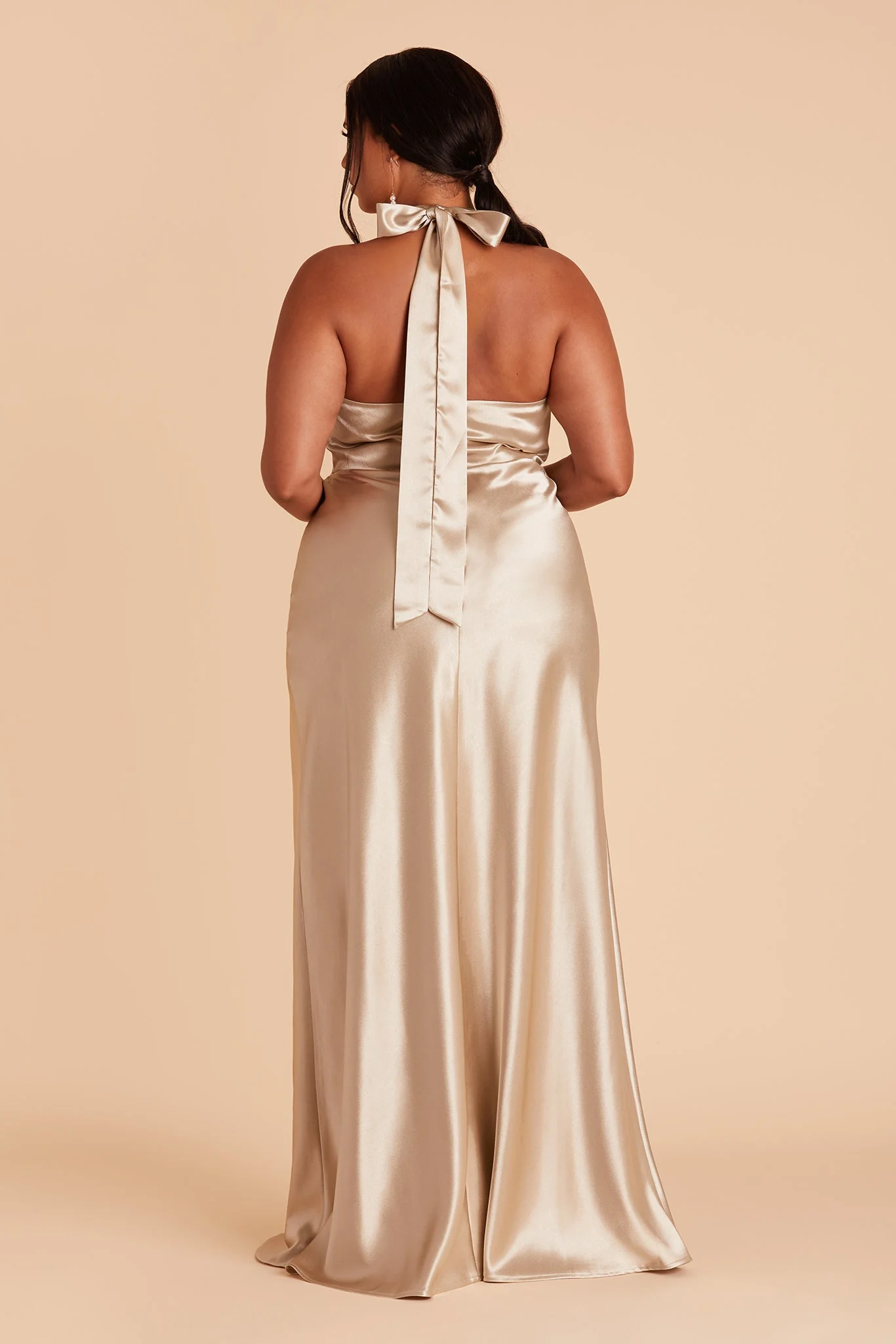Monica Shiny Satin Dress - Neutral Champagne - Image 6