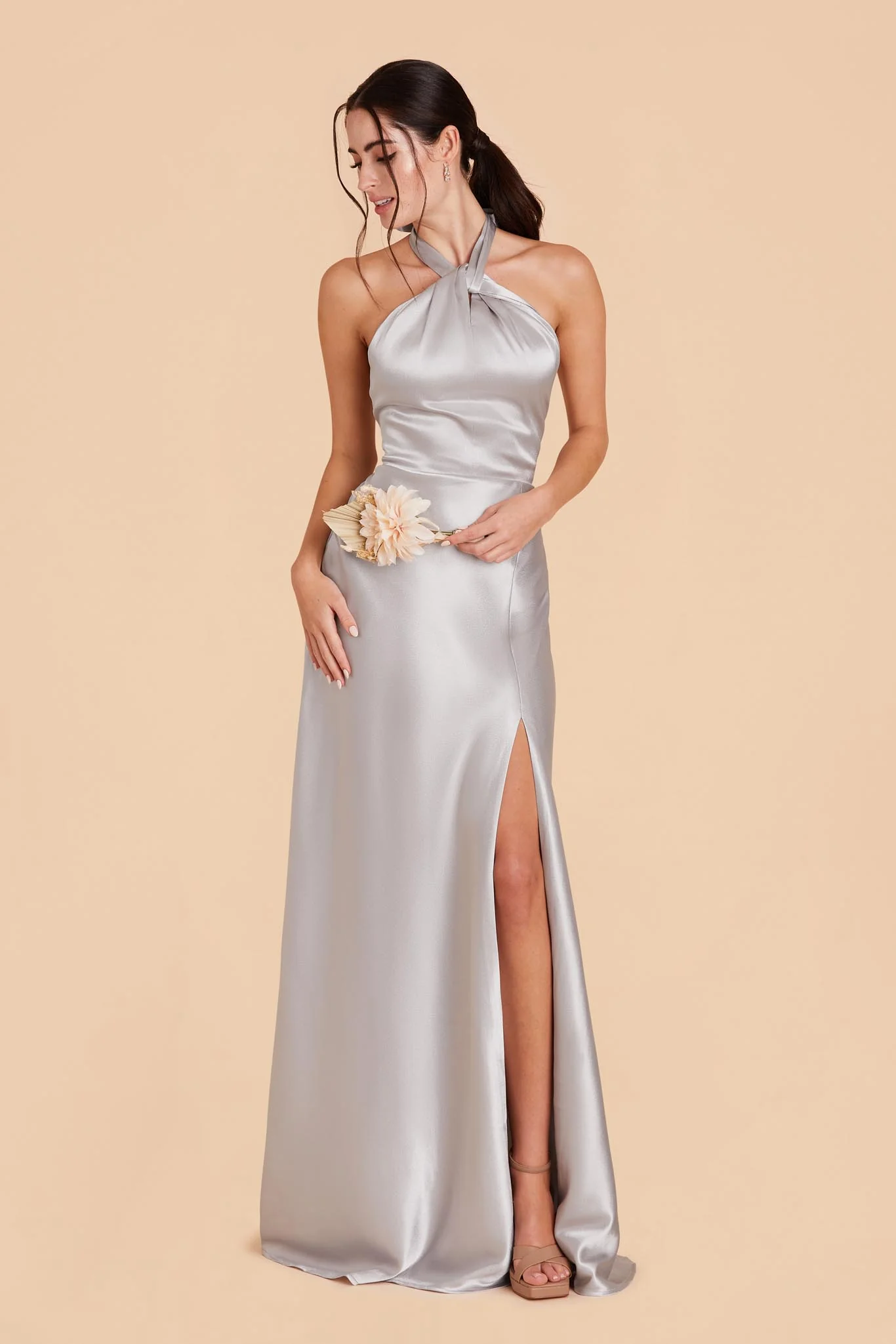 Monica Shiny Satin Dress - Platinum - Image 4