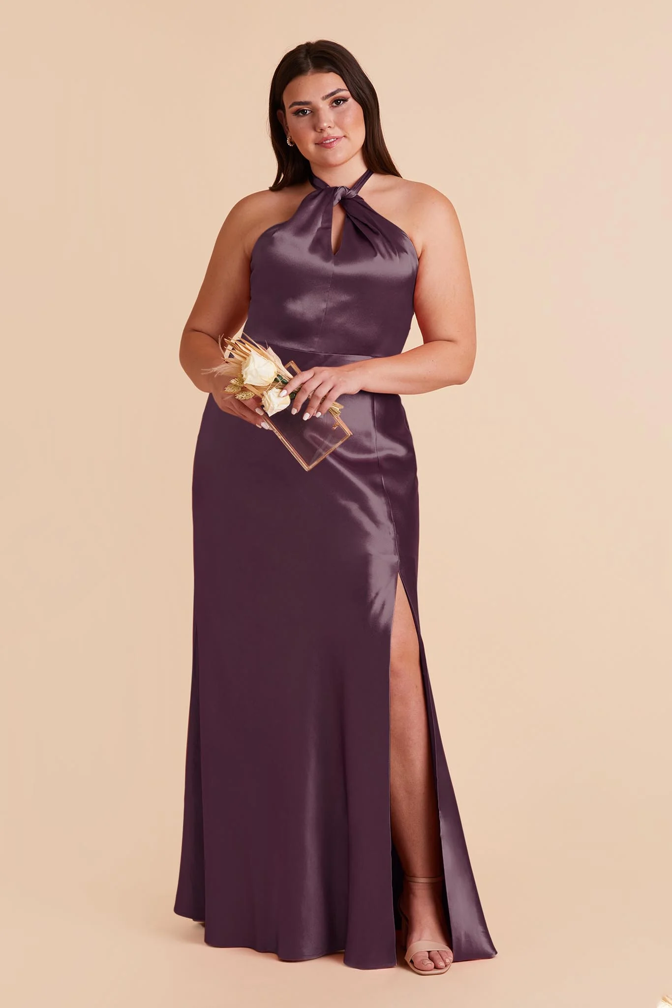 Monica Shiny Satin Dress - Plum - Image 2