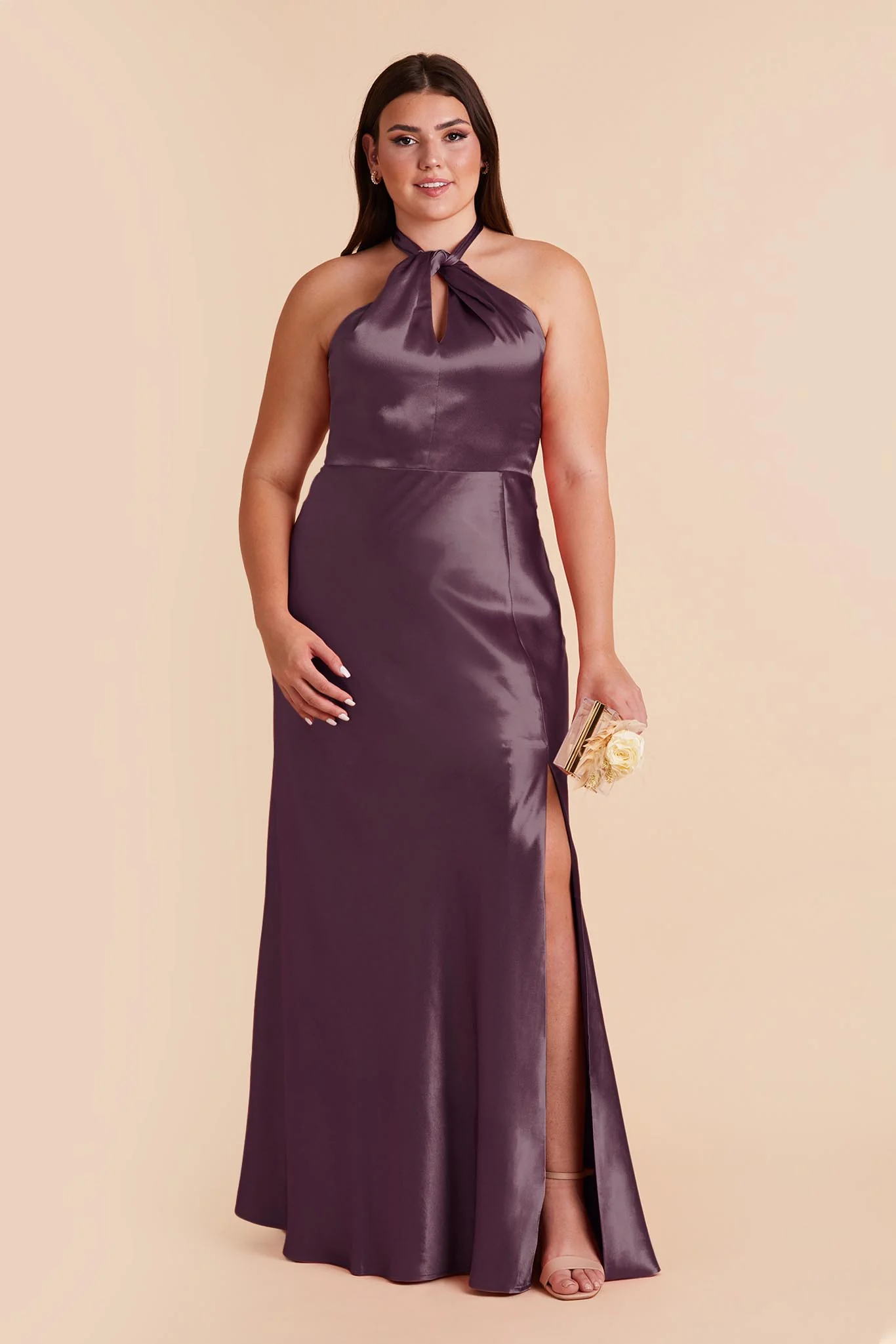 Monica Shiny Satin Dress - Plum - Image 7