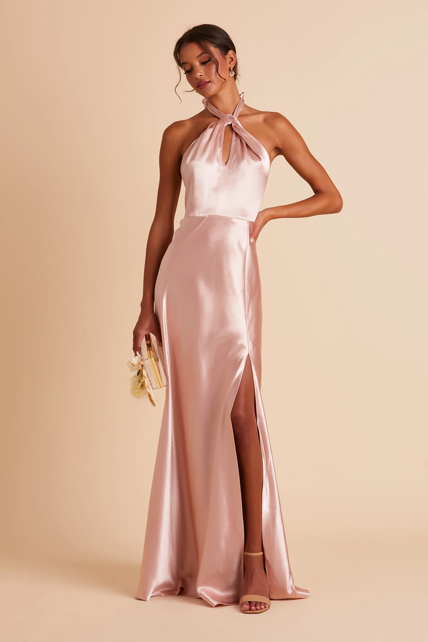Monica Shiny Satin Dress - Rose Gold - Image 4