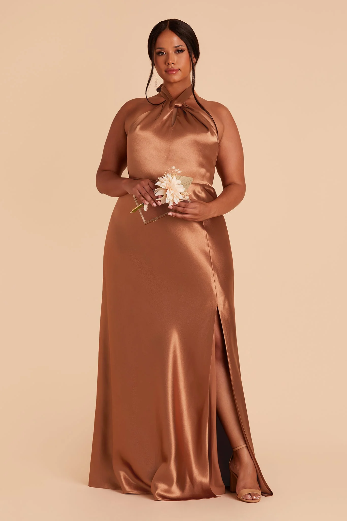 Monica Shiny Satin Dress - Rust - Image 11