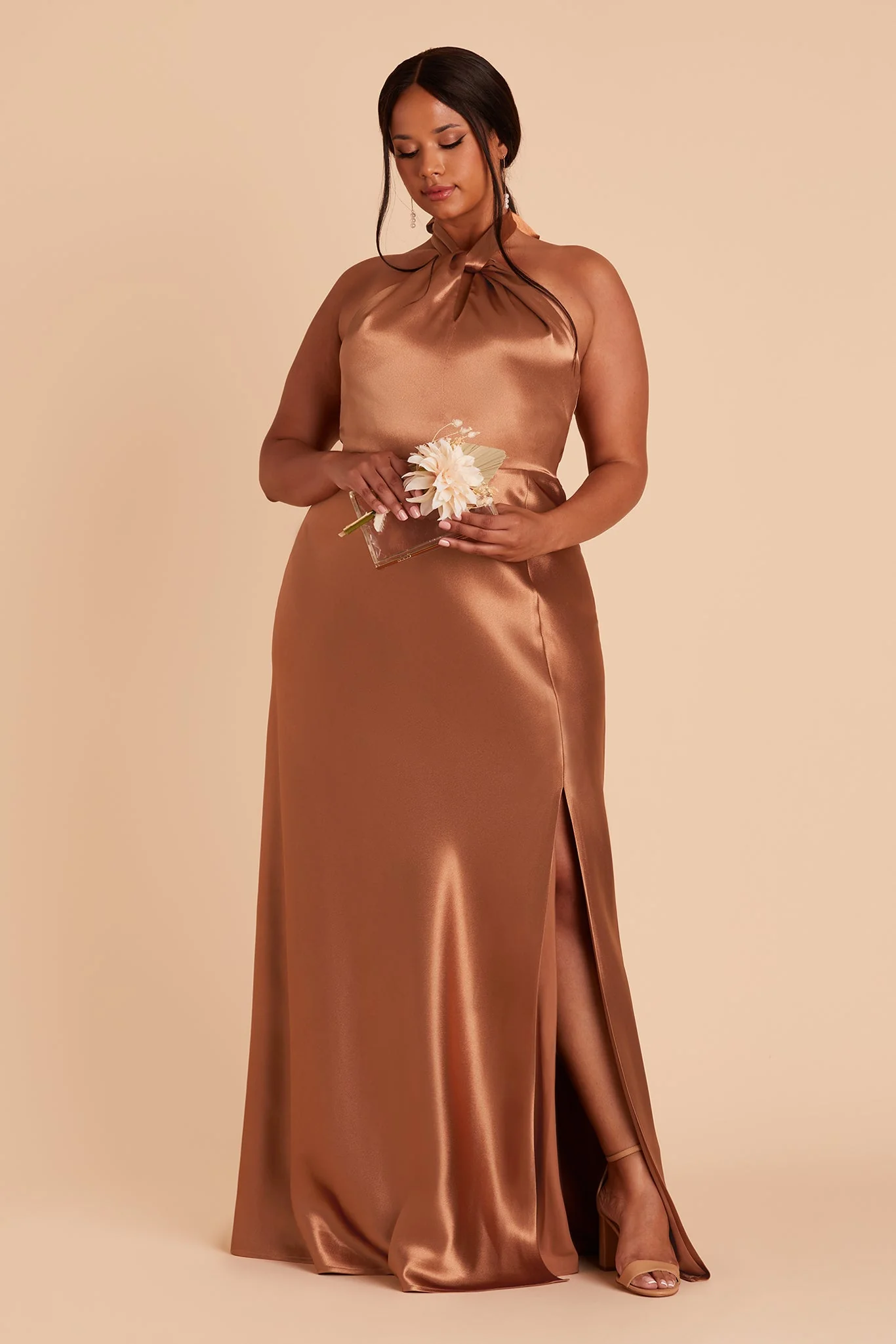 Monica Shiny Satin Dress - Rust - Image 12