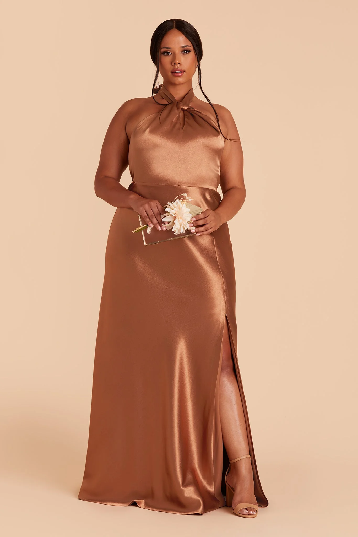Monica Shiny Satin Dress - Rust - Image 2