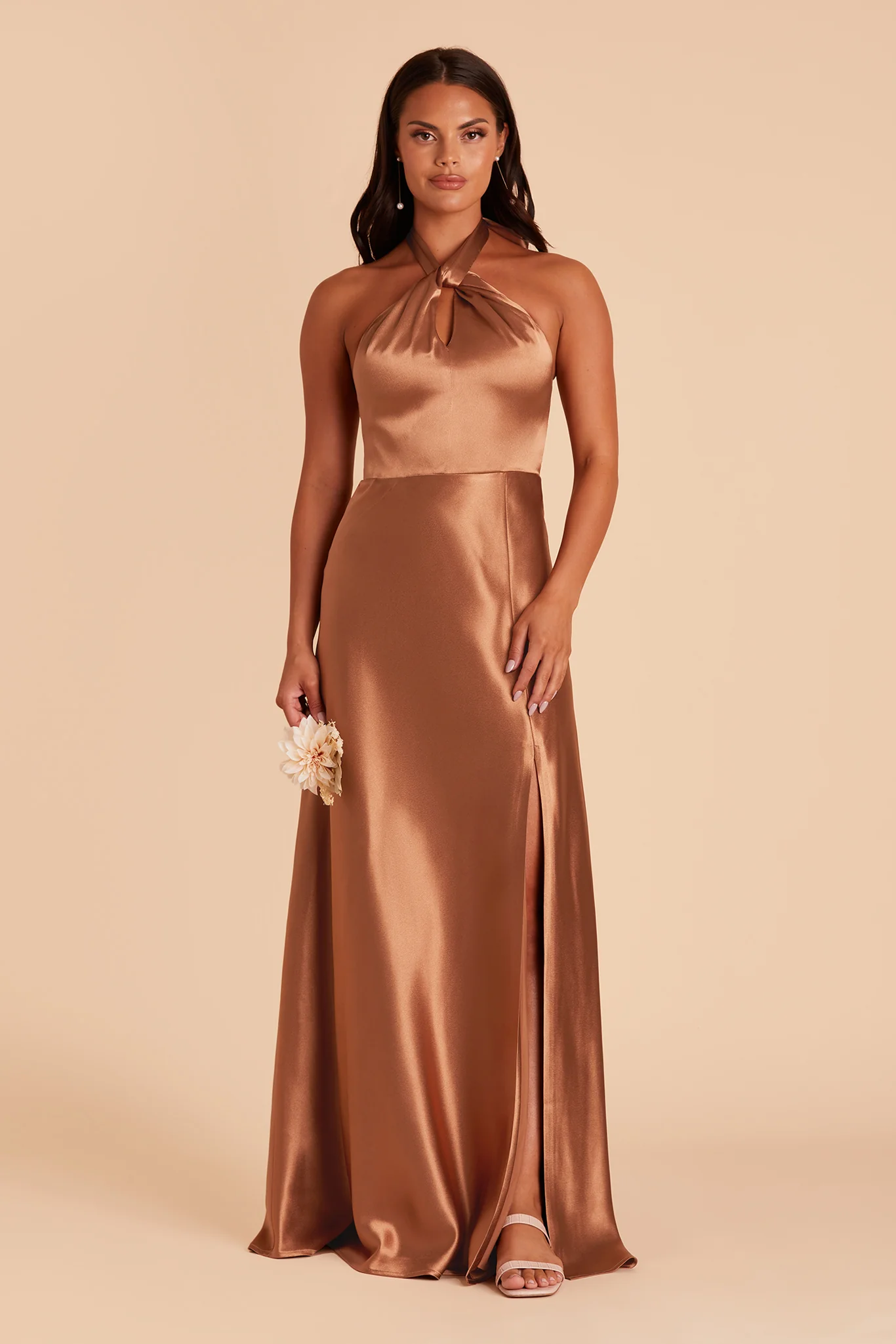 Monica Shiny Satin Dress - Rust - Image 5