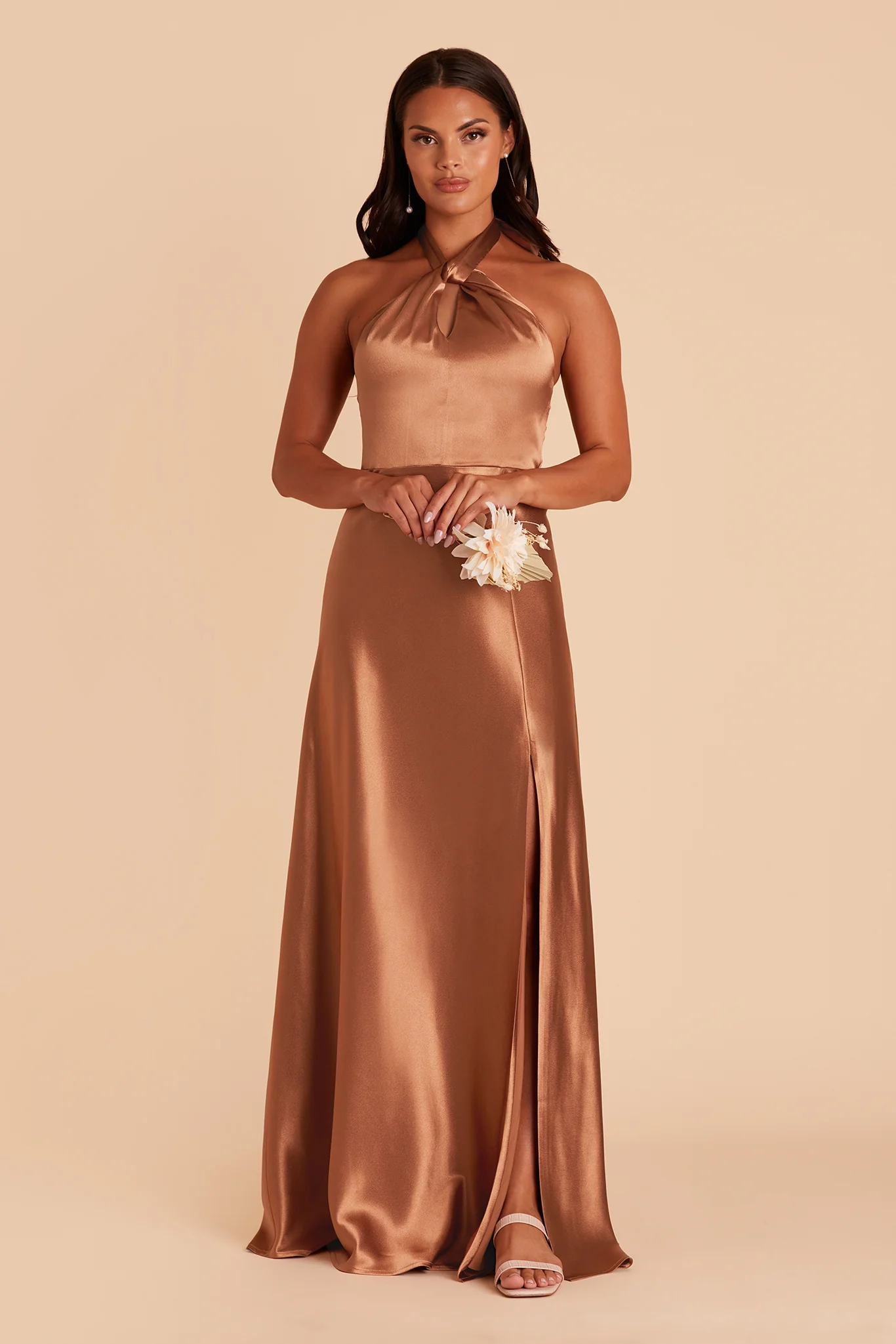 Monica Shiny Satin Dress - Rust - Image 7