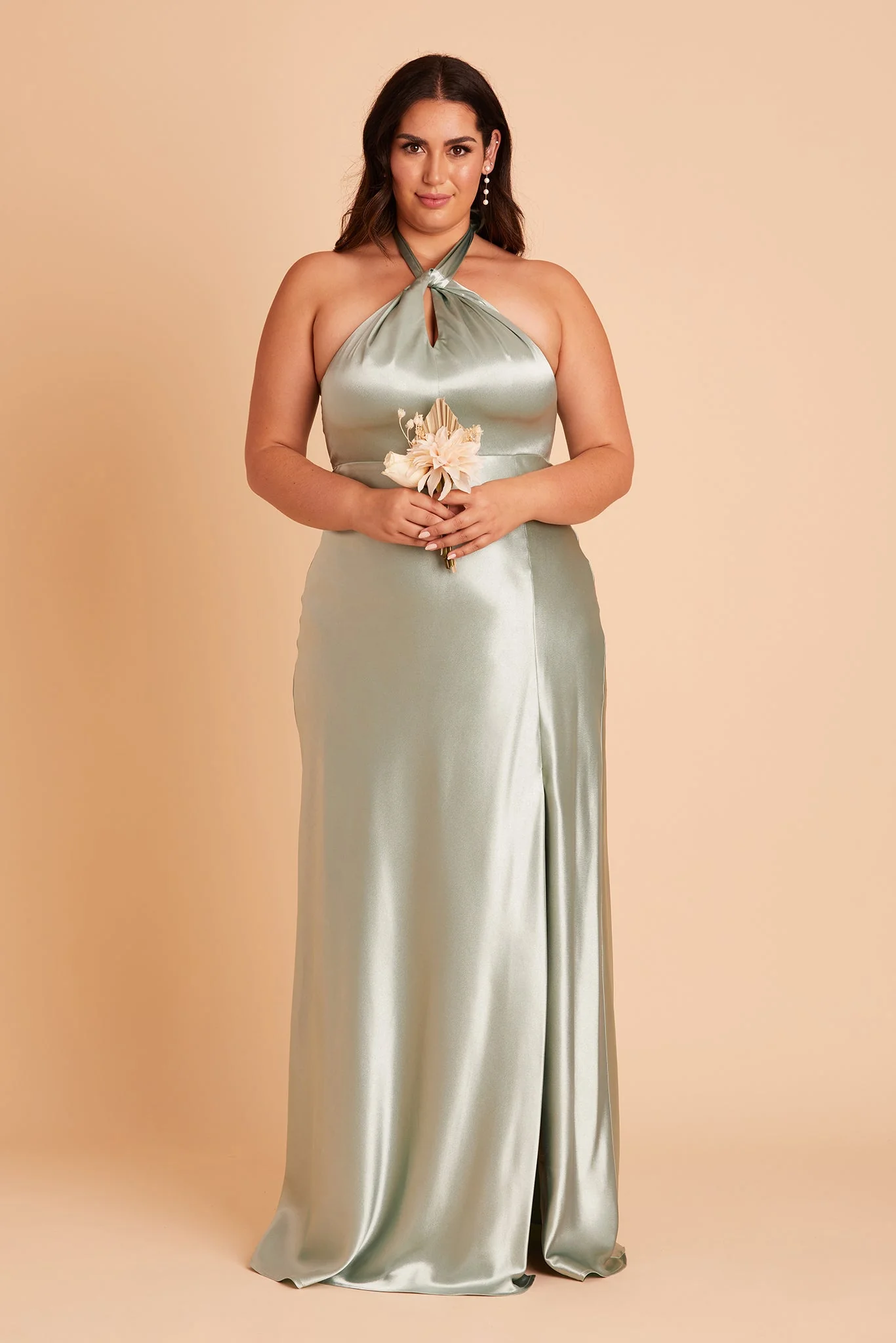 Monica Shiny Satin Dress - Sage - Image 2