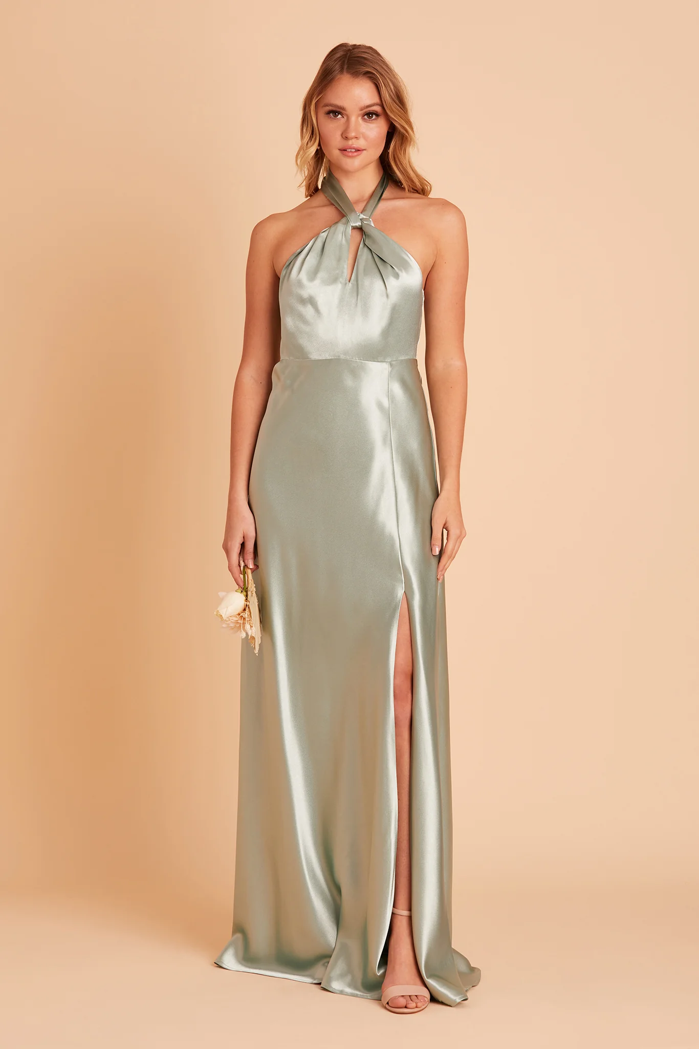 Monica Shiny Satin Dress - Sage - Image 3