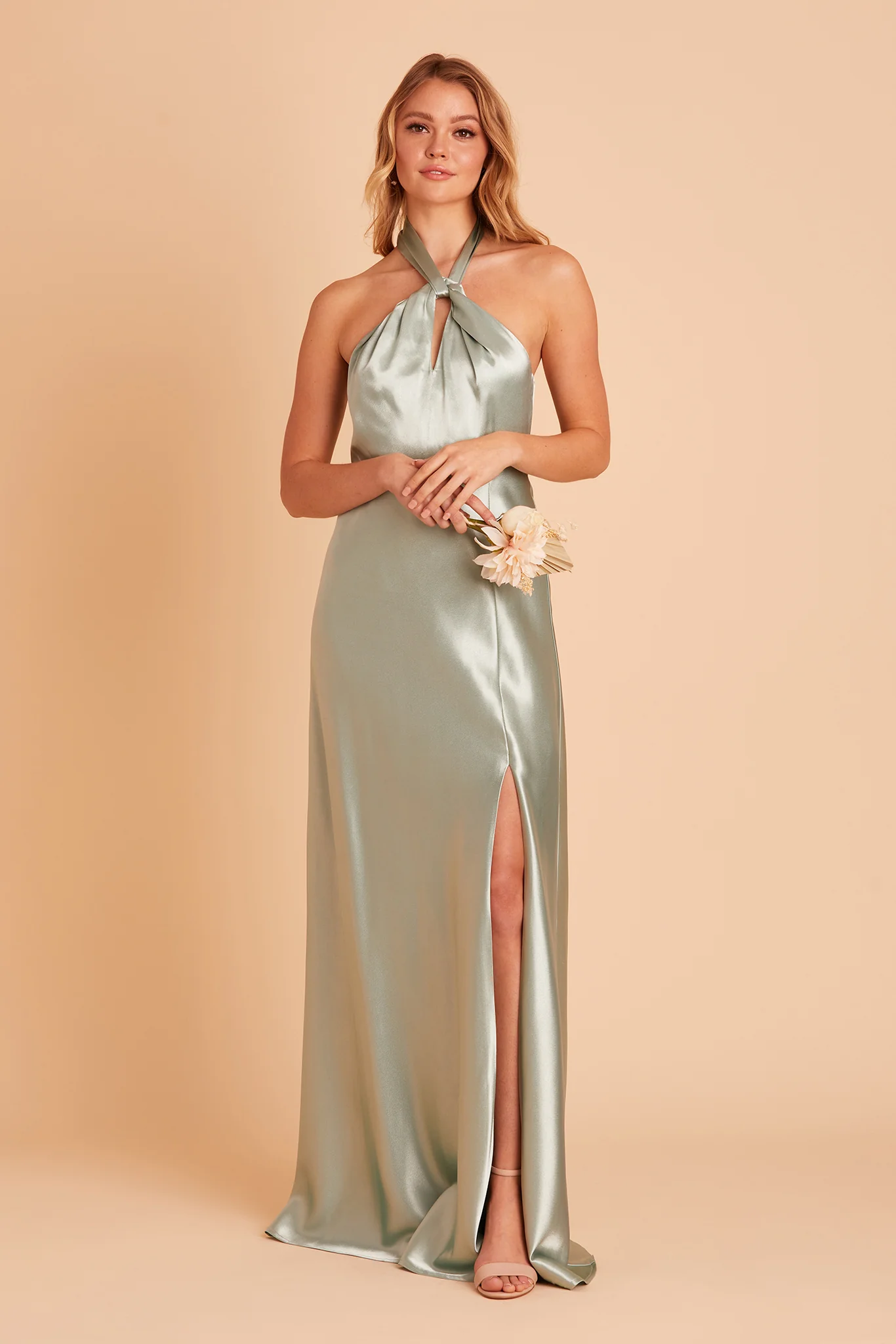 Monica Shiny Satin Dress - Sage - Image 5