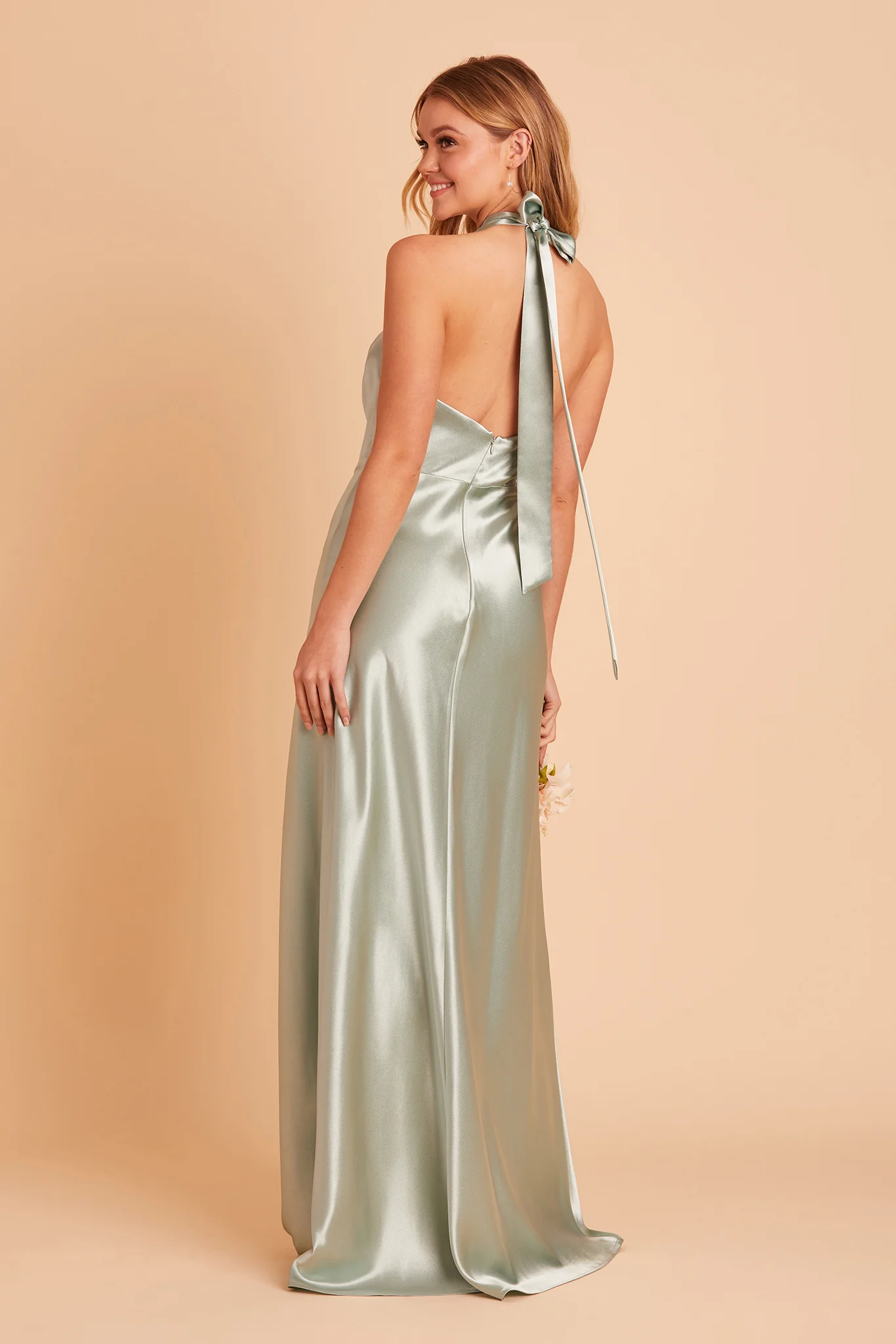 Monica Shiny Satin Dress - Sage - Image 6