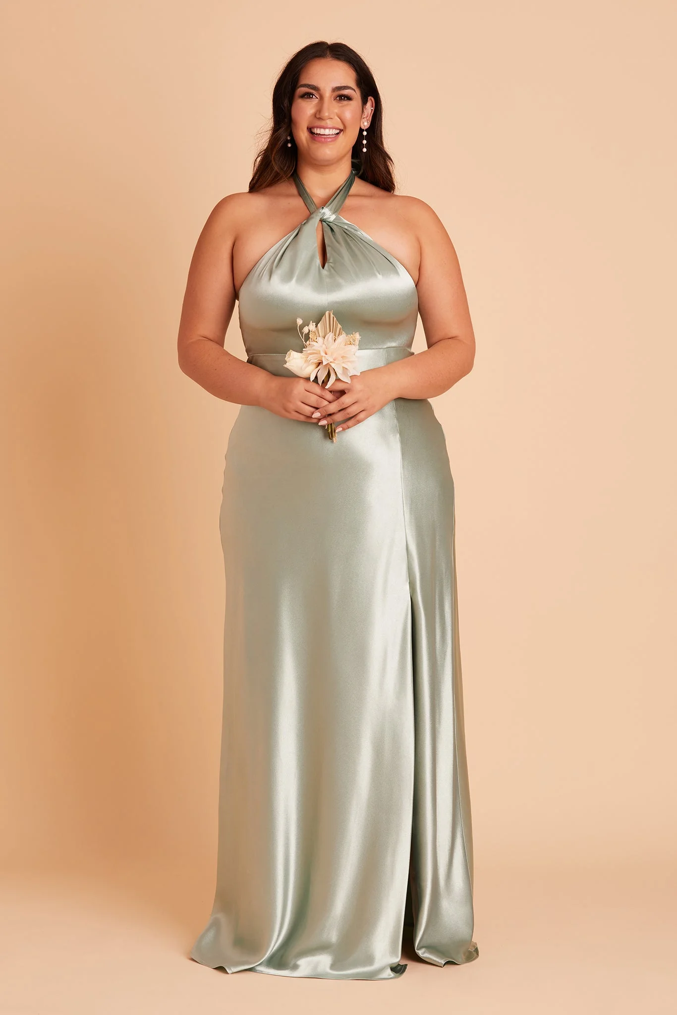 Monica Shiny Satin Dress - Sage - Image 8