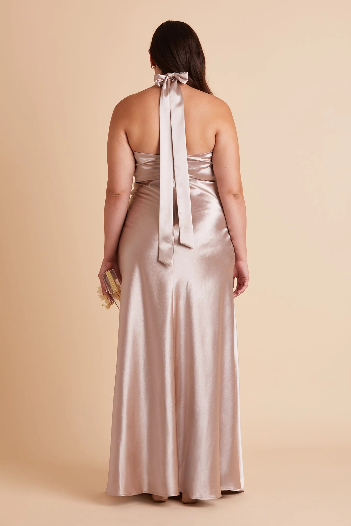 Monica Shiny Satin Dress - Taupe - Image 10