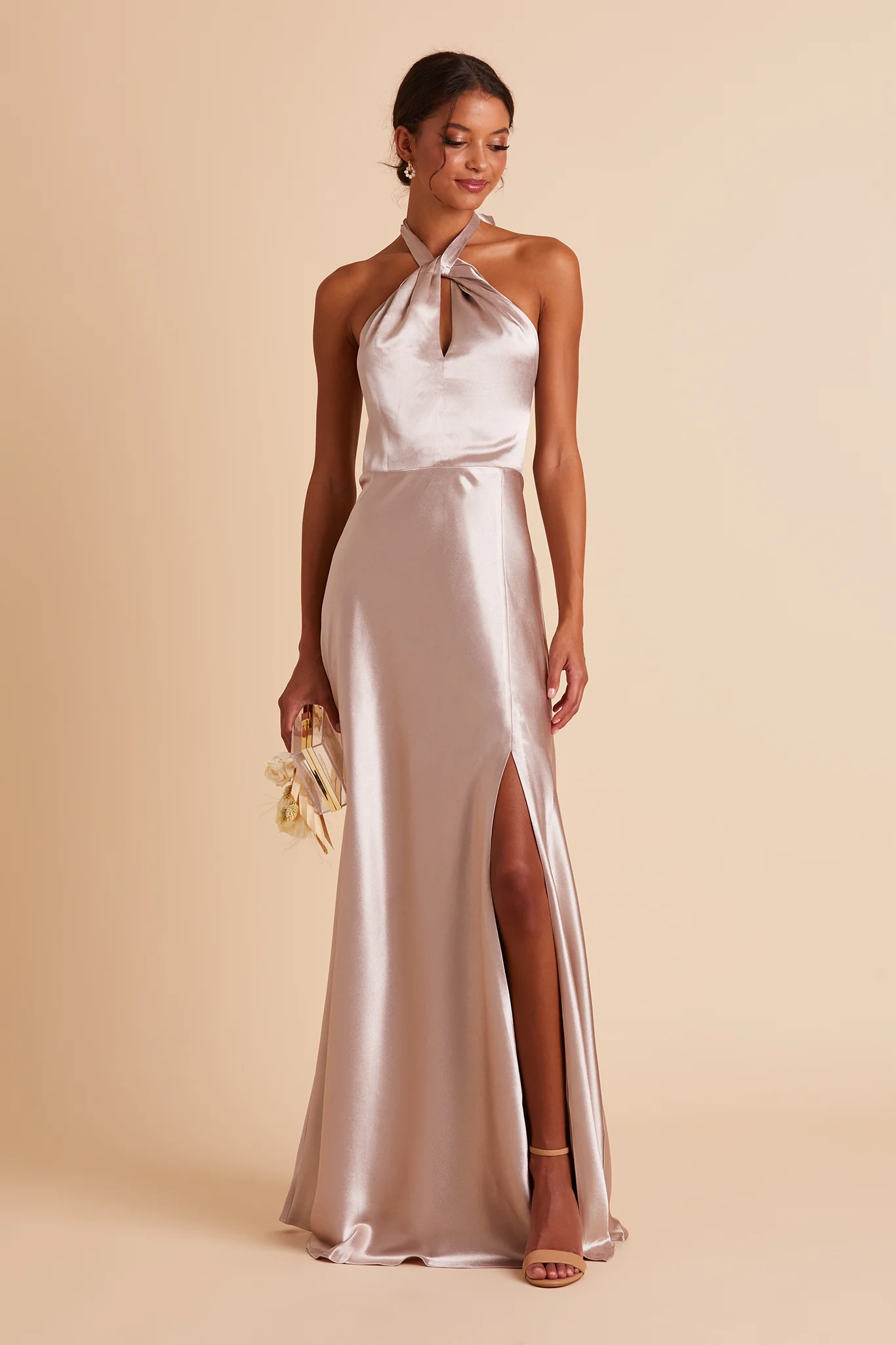 Monica Shiny Satin Dress - Taupe - Image 5