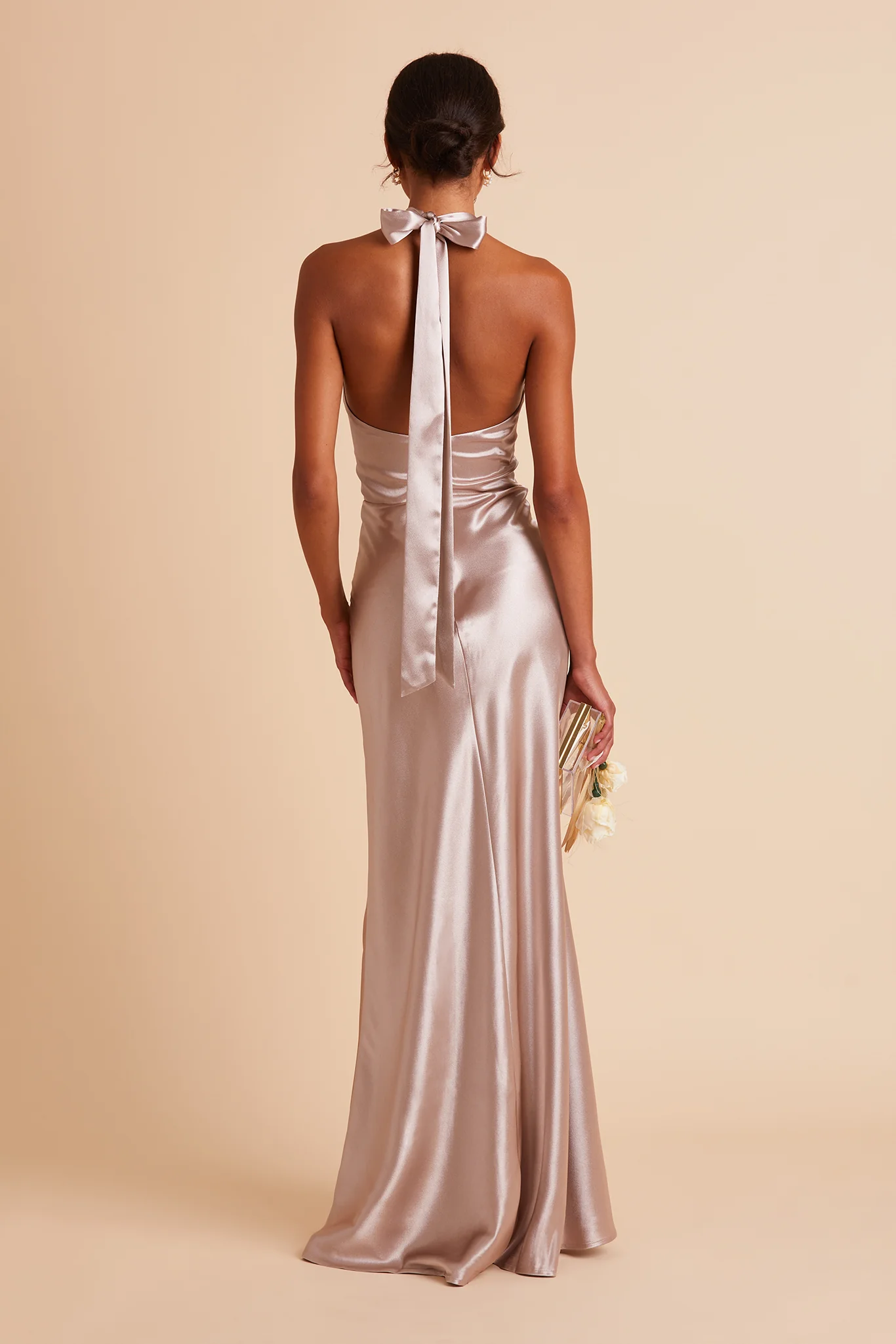 Monica Shiny Satin Dress - Taupe - Image 9