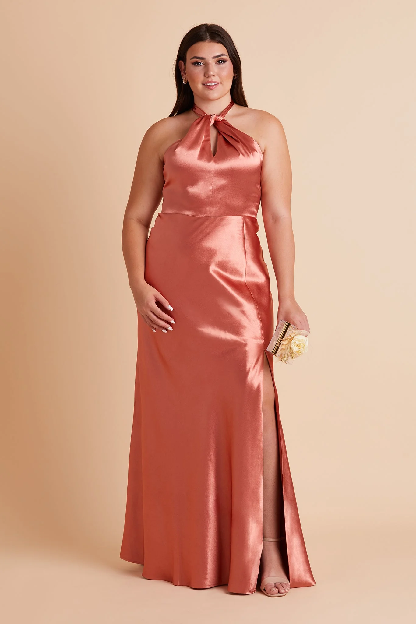 Monica Shiny Satin Dress - Terracotta - Image 2