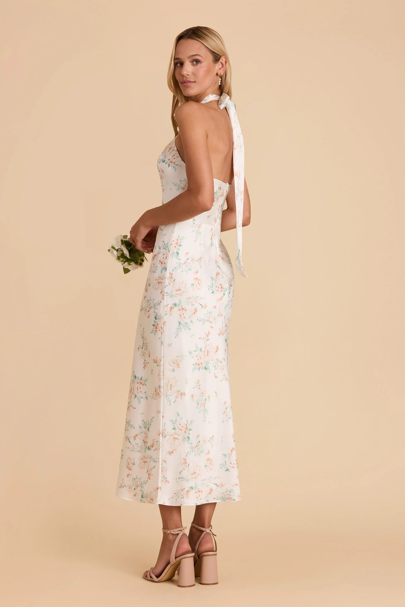 Monique Matte Satin Dress - Apricot Whimsical Blooms - Image 3