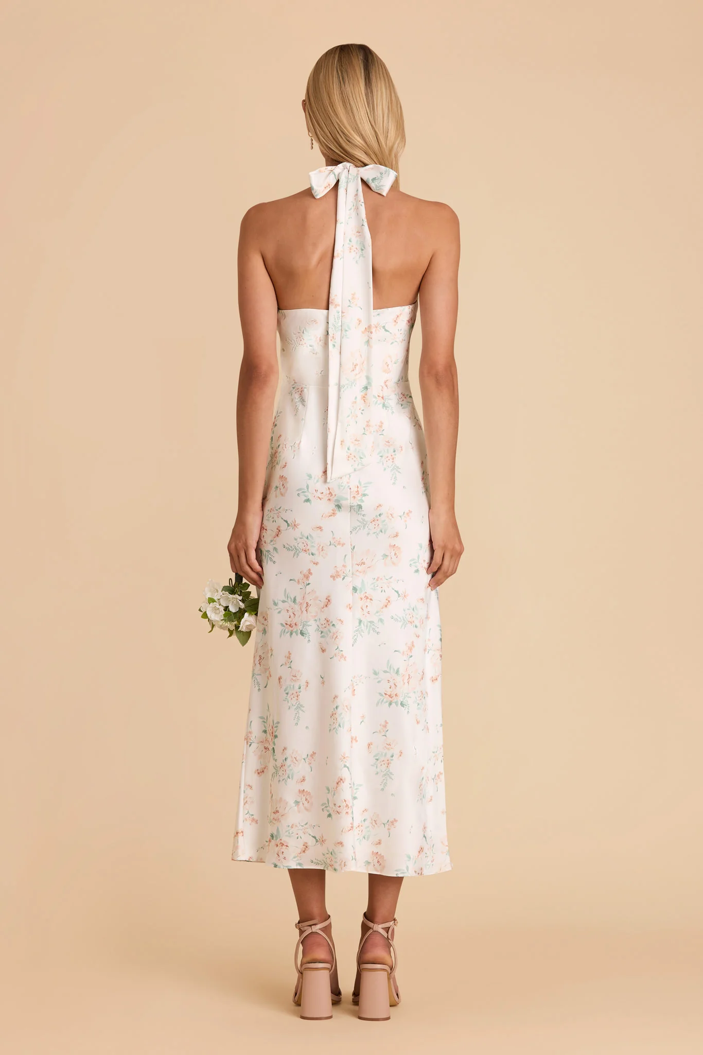 Monique Matte Satin Dress - Apricot Whimsical Blooms - Image 4