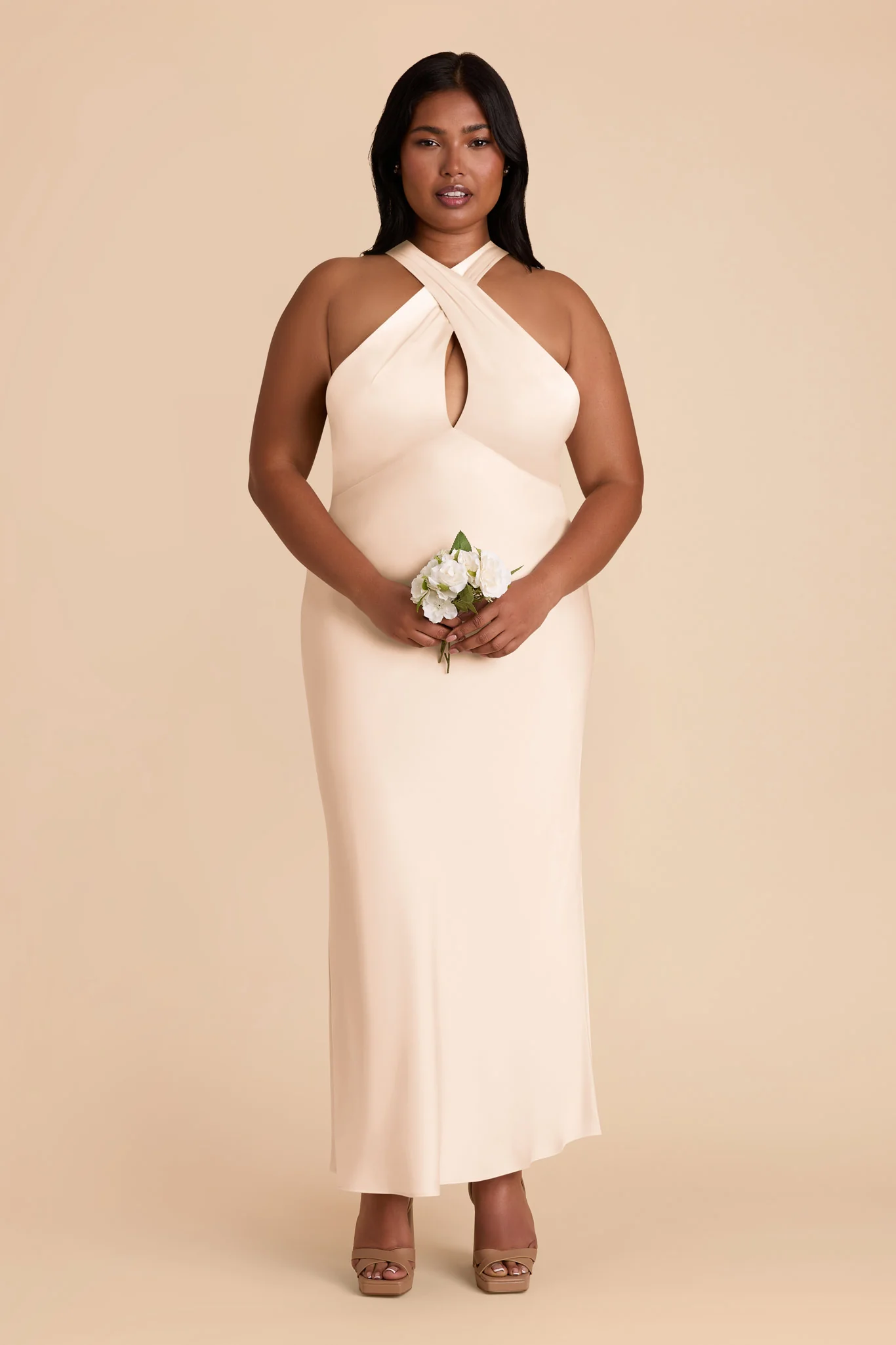 Monique Matte Satin Dress - Champagne - Image 8