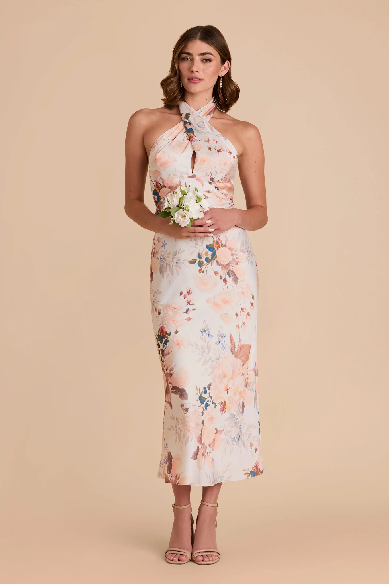 Monique Matte Satin Dress - Champagne Cascadia Bouquet - Image 2